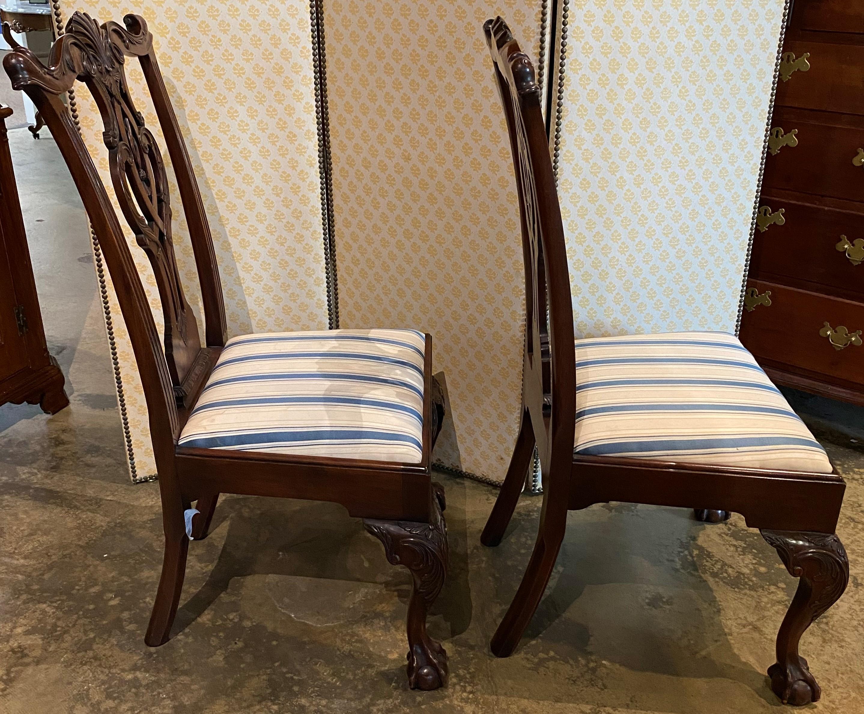 American Pair of Philadelphia Chippendale Style Carved Mahogany Side Chairs