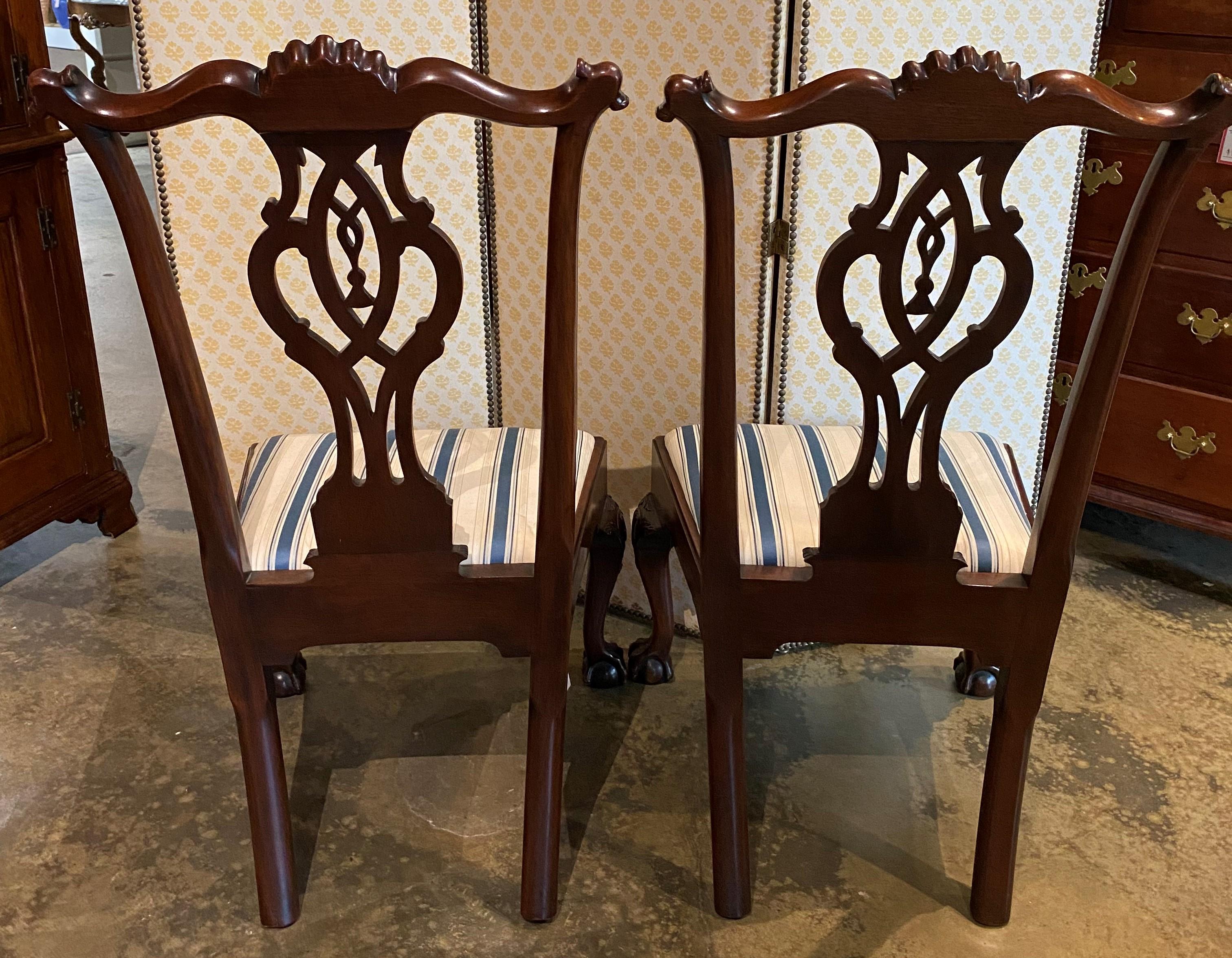 Hand-Carved Pair of Philadelphia Chippendale Style Carved Mahogany Side Chairs