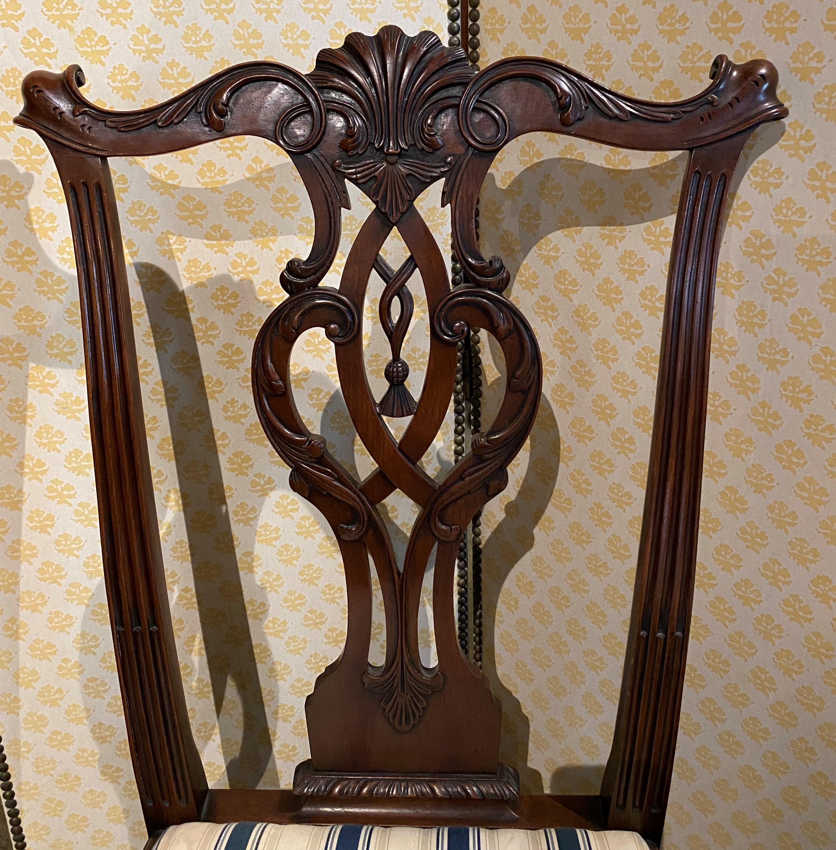 19th Century Pair of Philadelphia Chippendale Style Carved Mahogany Side Chairs