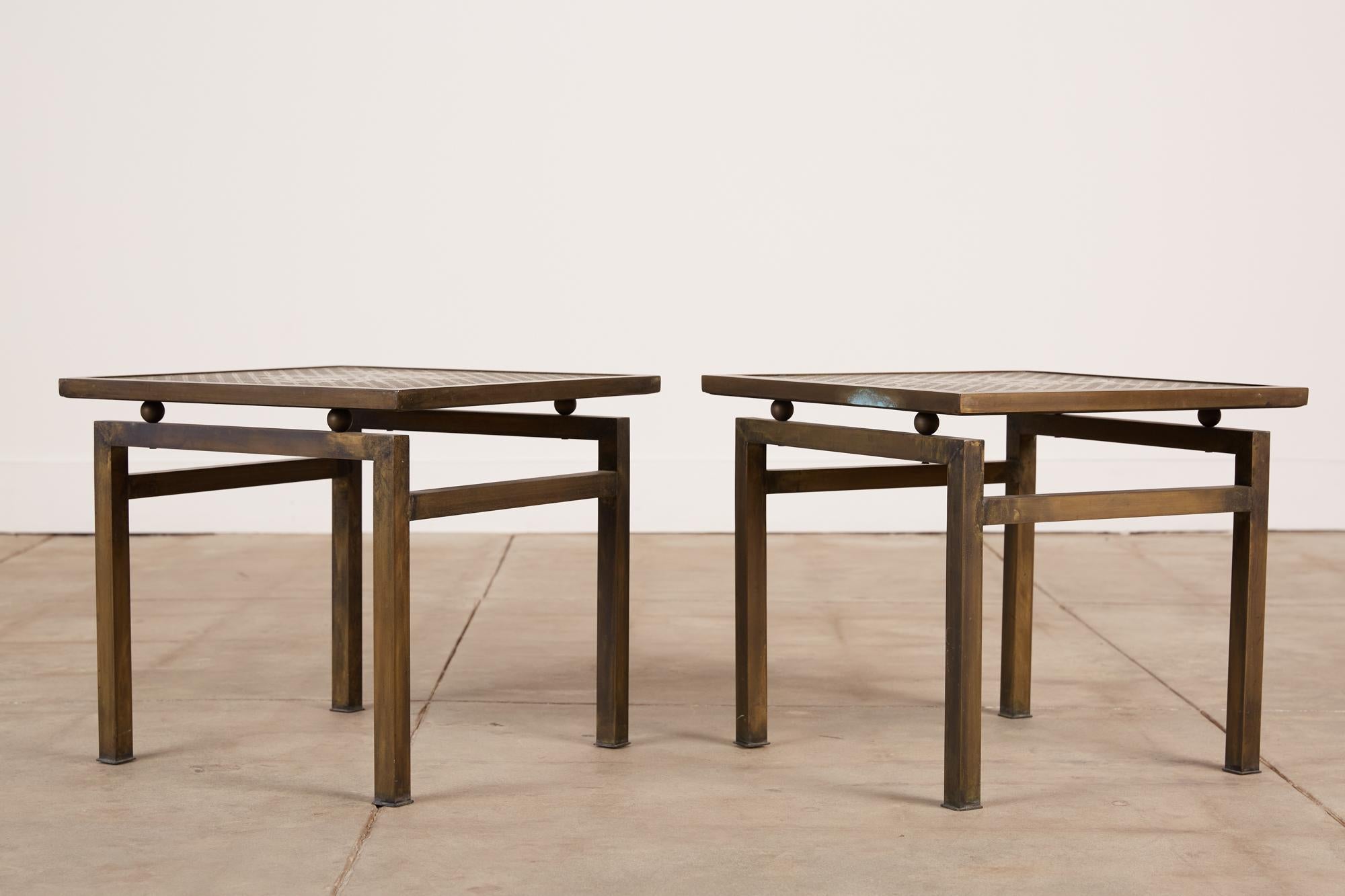 Pair of Philip and Kelvin Laverne Acid Etched Bronze Side Tables 3