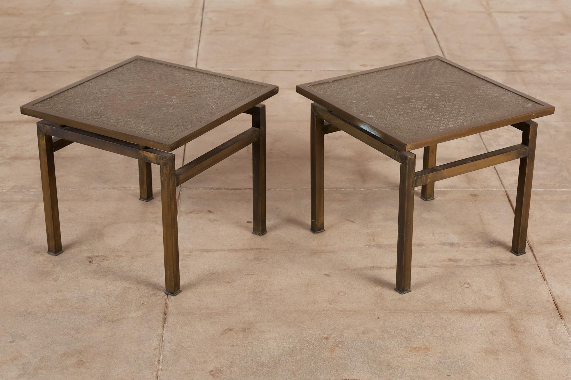 Pair of Philip and Kelvin Laverne Acid Etched Bronze Side Tables 4