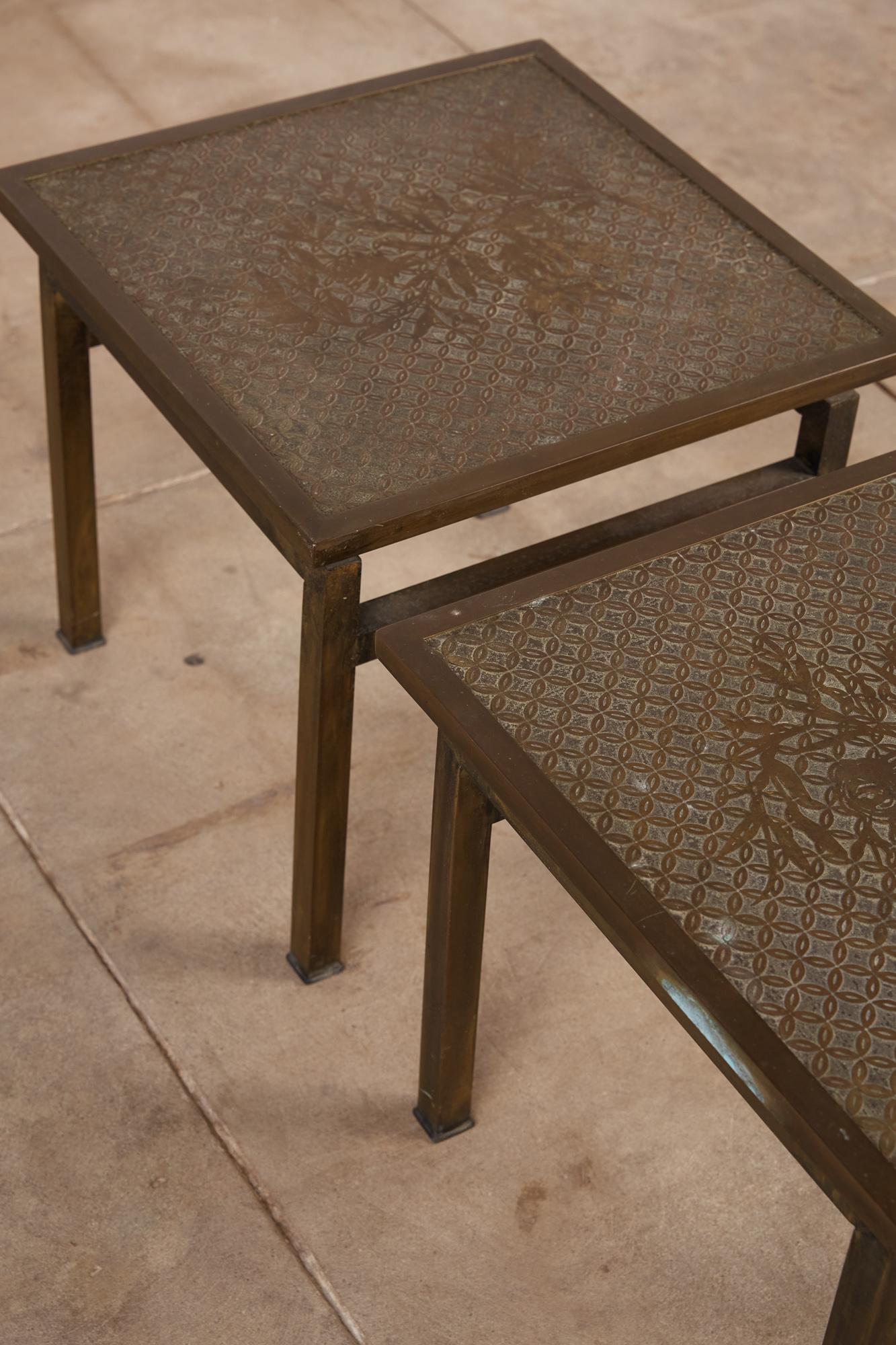 Pair of Philip and Kelvin Laverne Acid Etched Bronze Side Tables 9