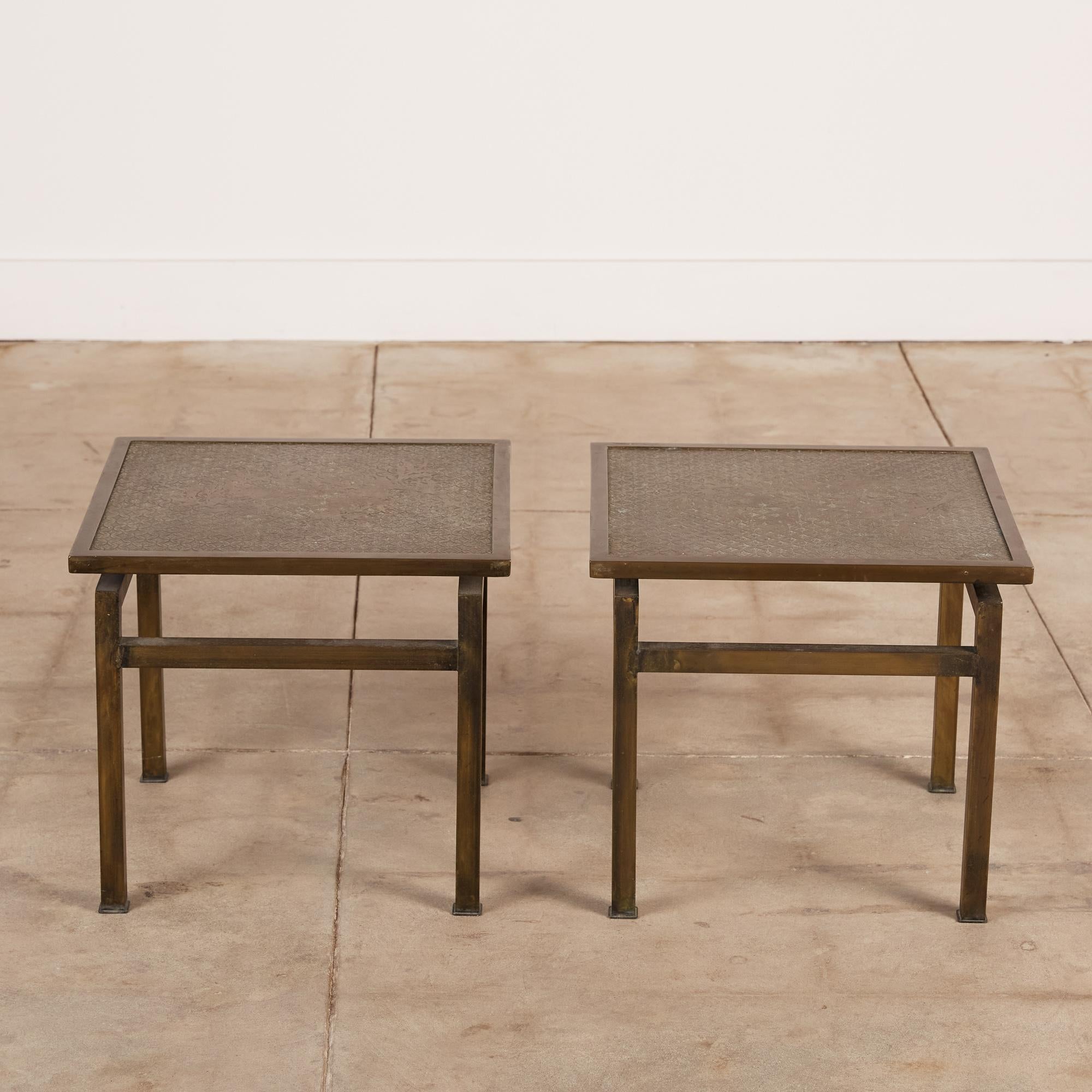 Pair of Philip and Kelvin Laverne Acid Etched Bronze Side Tables 2