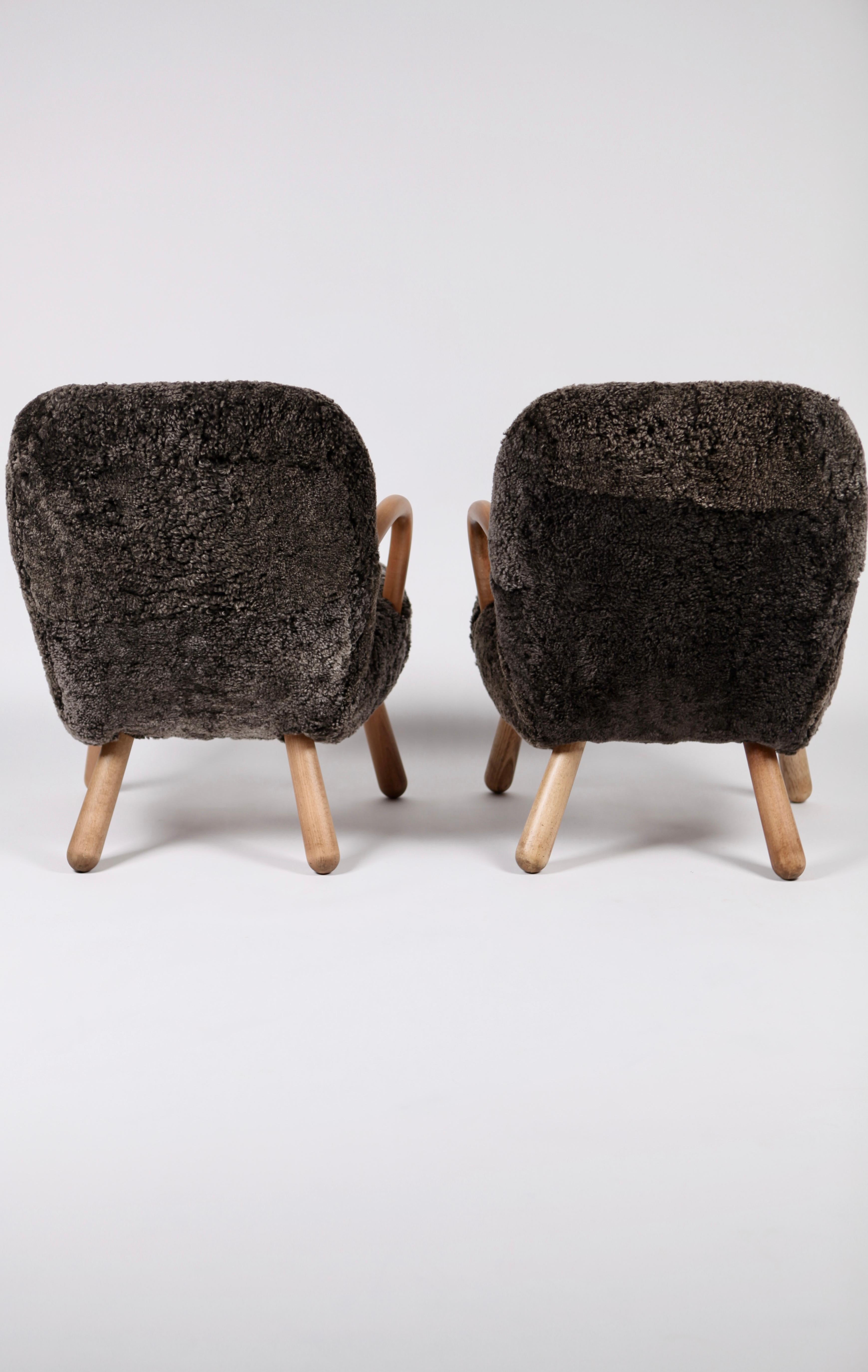 Sheepskin Pair of Philip Arctander Attributed Clam Chairs, 1950s