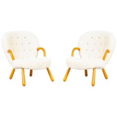 Pair of Philip Arctander Clam Chairs Freshly Reupholstered in Shearling