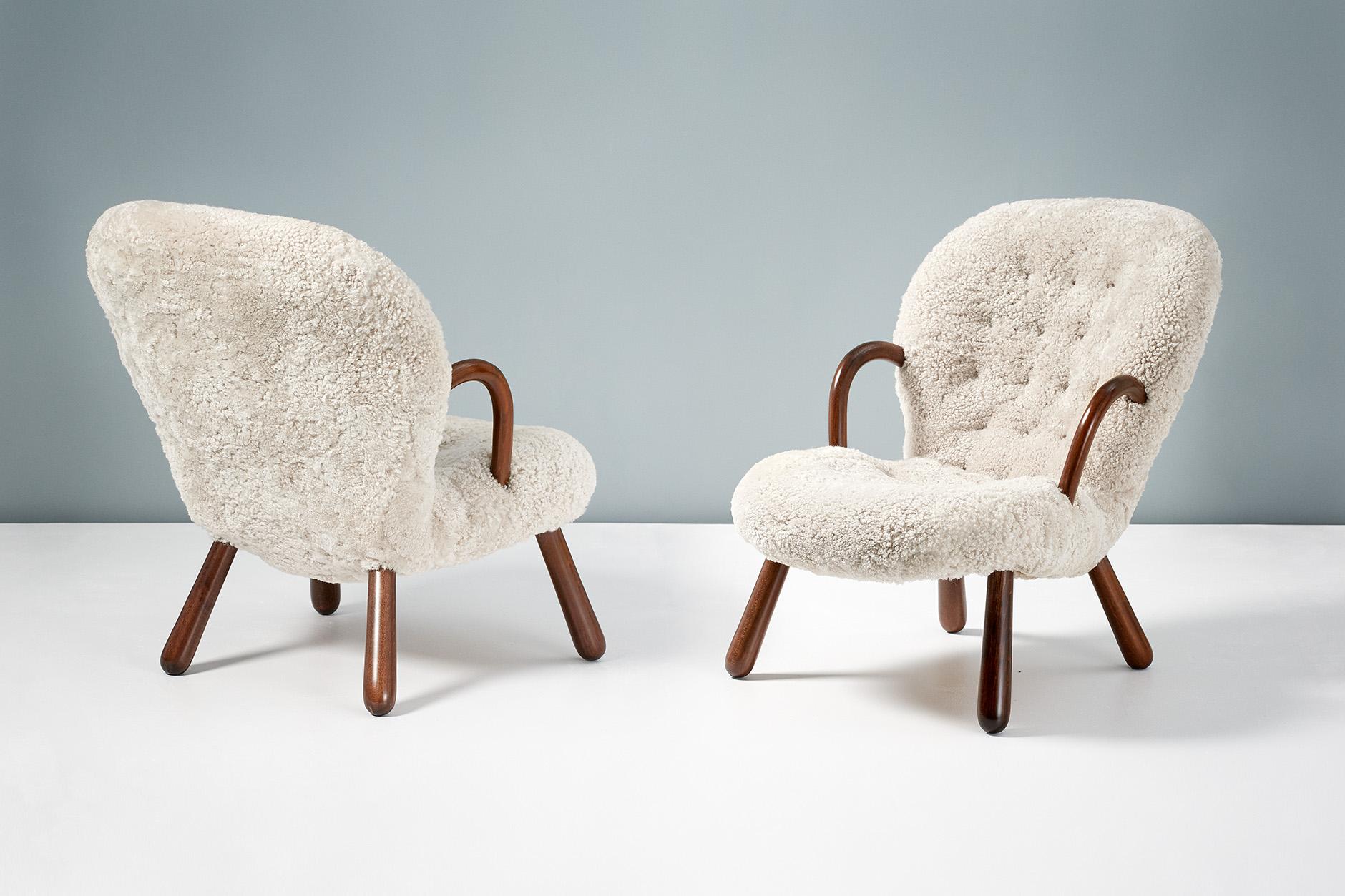 Pair of Philip Arctander Sheepskin Clam Chairs, 1950s In Excellent Condition In London, GB