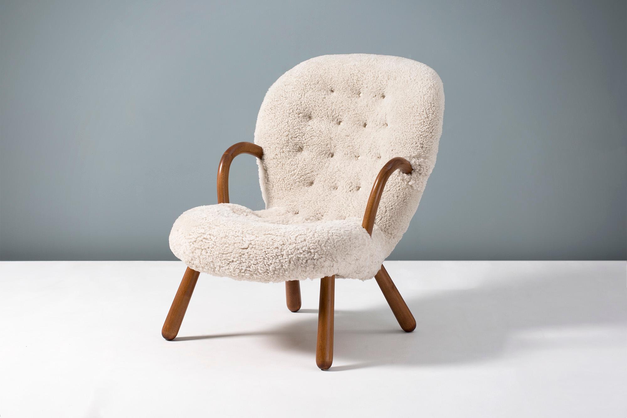 Pair of Arnold Madsen Sheepskin Clam Chairs, 1950s 1
