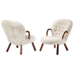 Pair of Philip Arctander Sheepskin Clam Chairs, 1950s