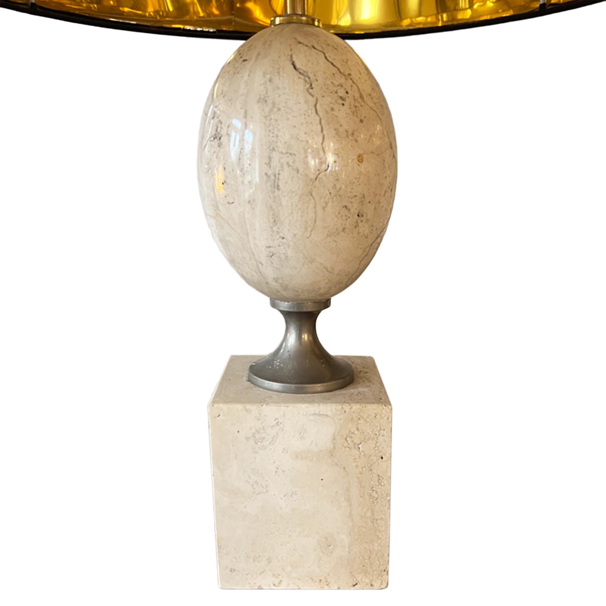 Pair of Philippe Barbier 1970s Travertine 'Egg' Table Lamps In Good Condition For Sale In London, GB