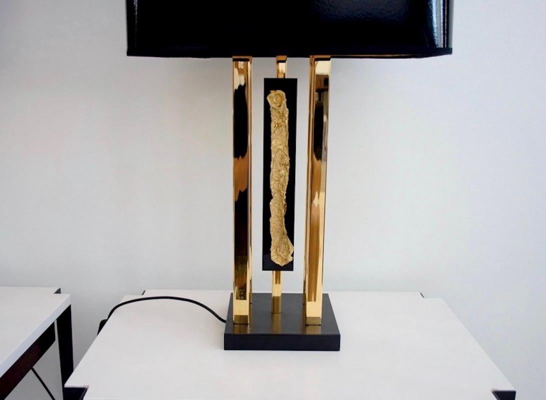 French Pair of Philippe Cheverny Golden Table Lamps with Black Shades