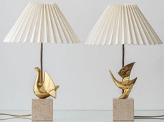 Pair of Philippe Jean Sculptural Brass Bird Table Lamps, Signed Limited Editions