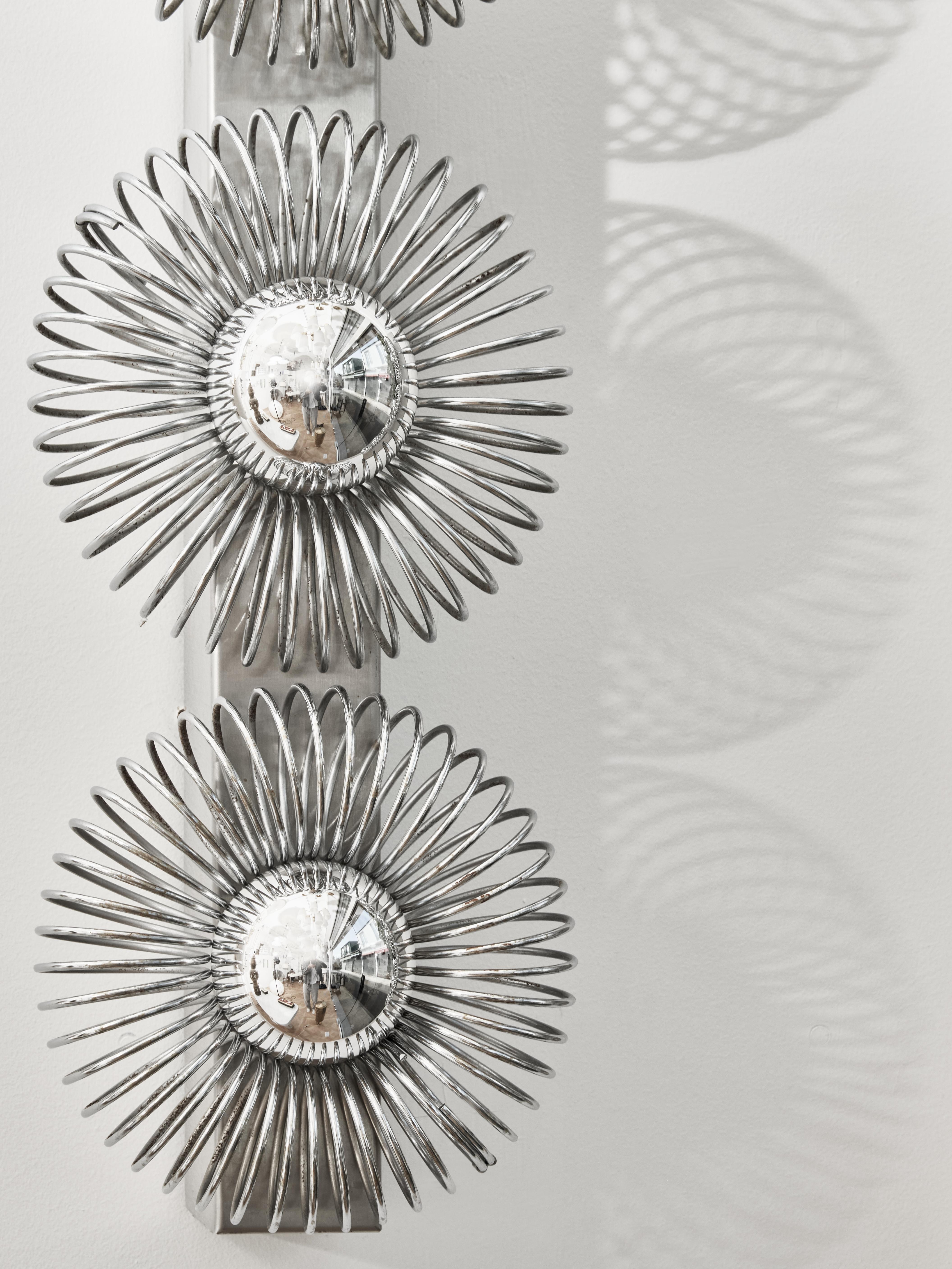 Stainless Steel Pair of Philippe Rogier for OXAR Wall Sconces For Sale