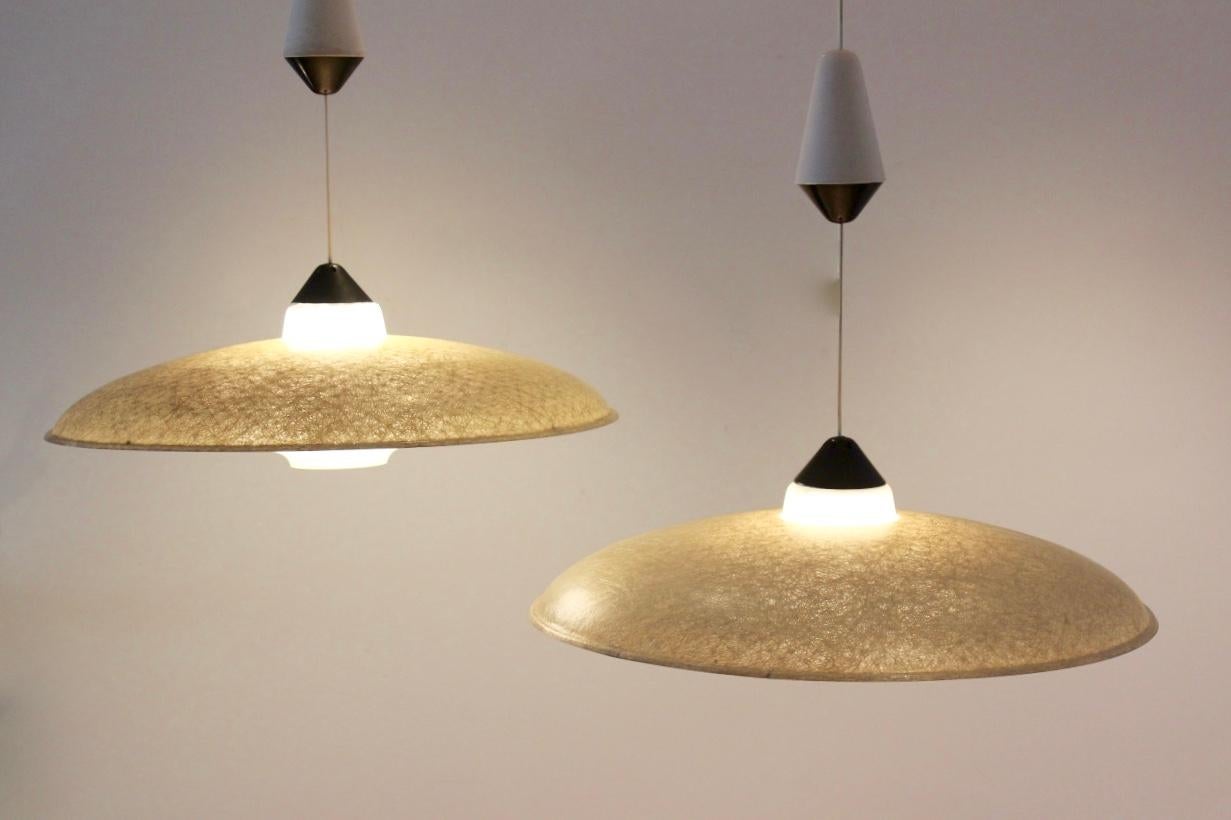 Pair of Philips Fiberglass and Opal Glass Pendant Lamps by Louis Kalff, 1950s 1