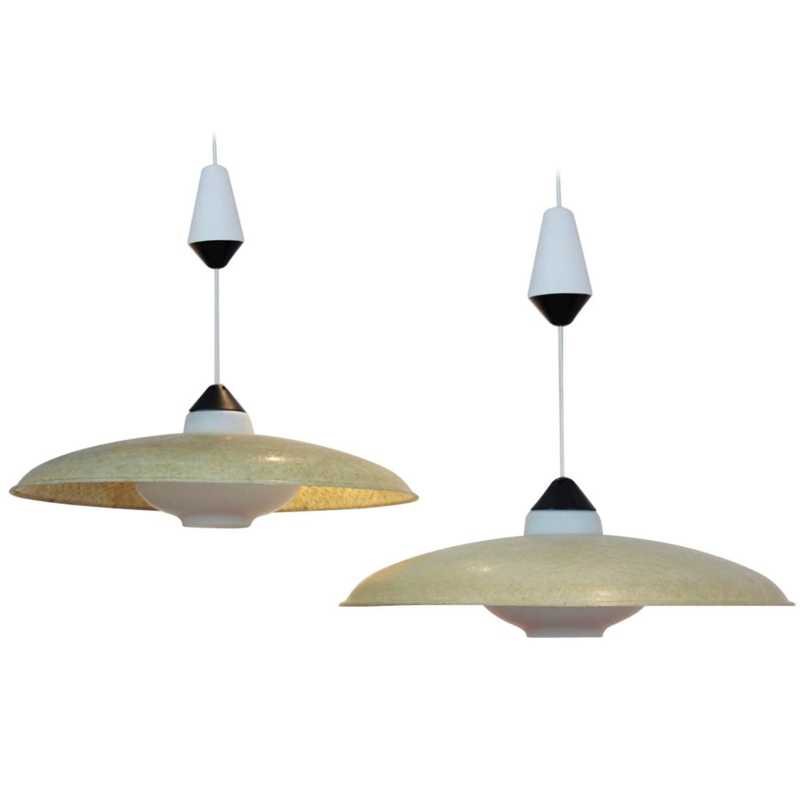 Pair of Philips Fiberglass and Opal Glass Pendant Lamps by Louis Kalff, 1950s