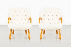 Pair of Philip Arctander Clam Chairs Freshly Reupholstered in Shearling