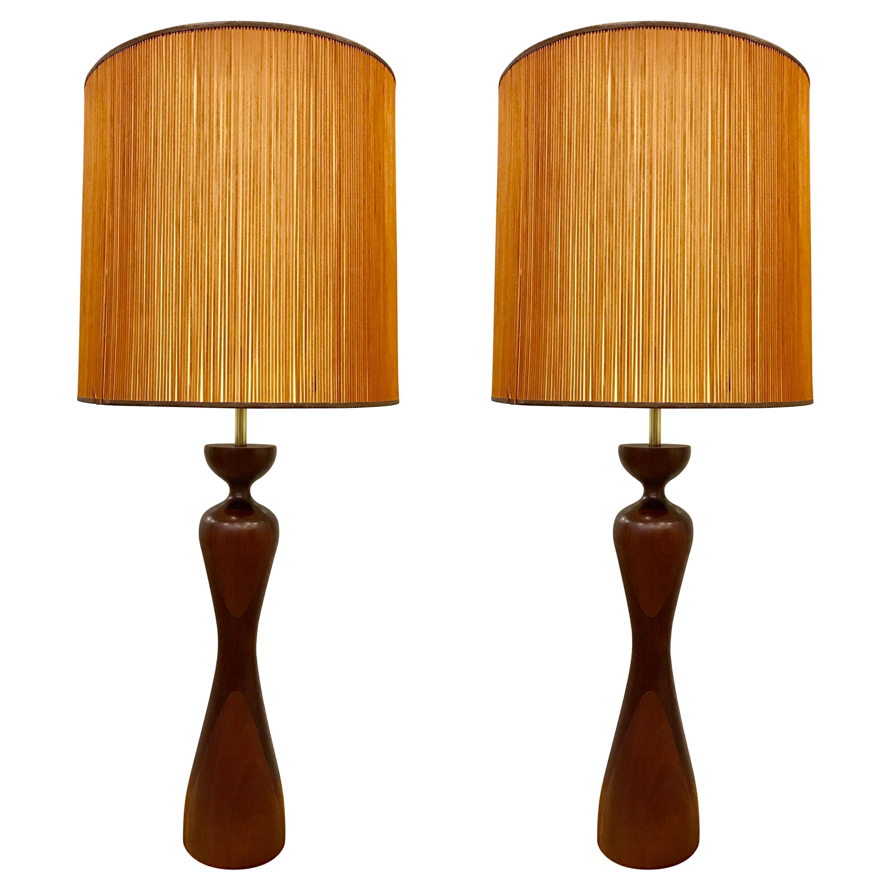 Pair of Phillip Lloyd Powell Walnut Lamps For Sale