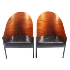 Pair of Phillippe Starck Wood and Leather Chairs