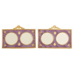 Pair of Photo Frames in Gilt Bronze and Fabric, 19th Century, Louis XVI Style.