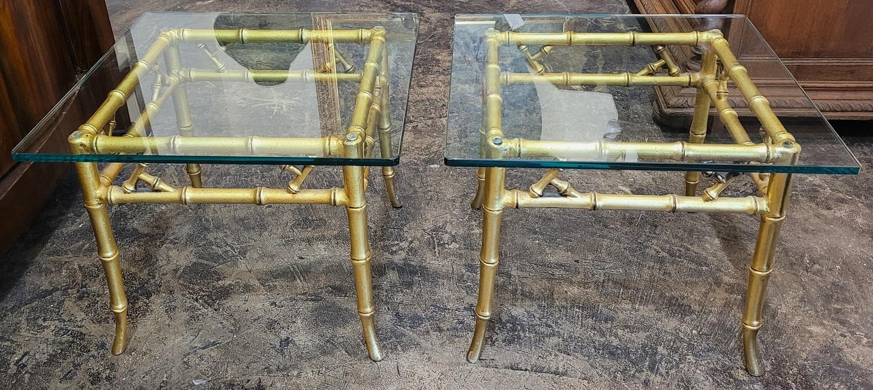 Pair of Phyllis Morris Faux Bamboo Gold Side Tables For Sale 4