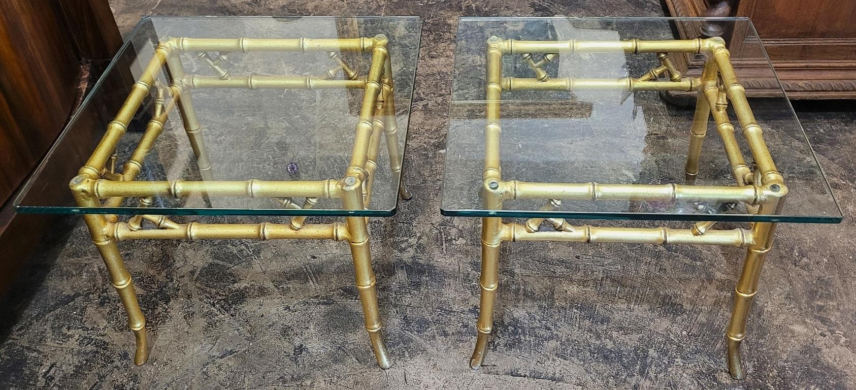 Pair of Phyllis Morris Faux Bamboo Gold Side Tables For Sale 5