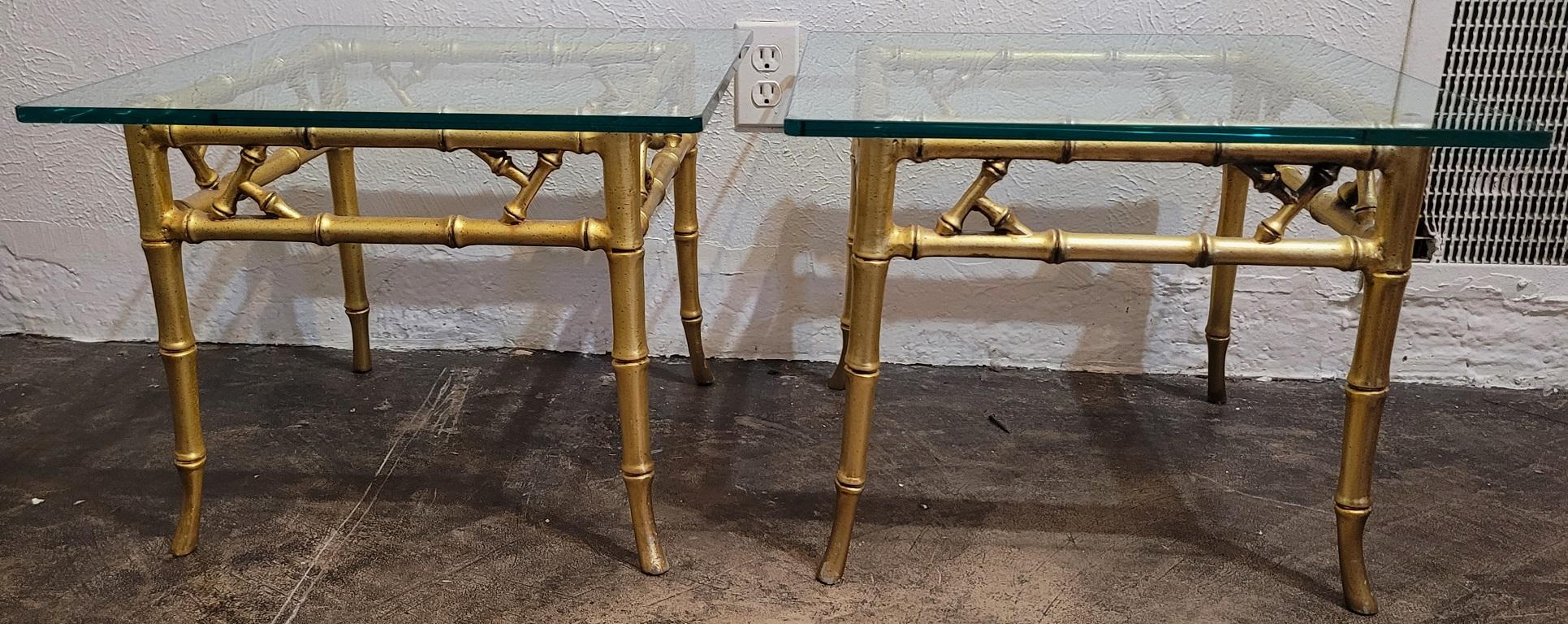 Mid-Century Modern Pair of Phyllis Morris Faux Bamboo Gold Side Tables For Sale