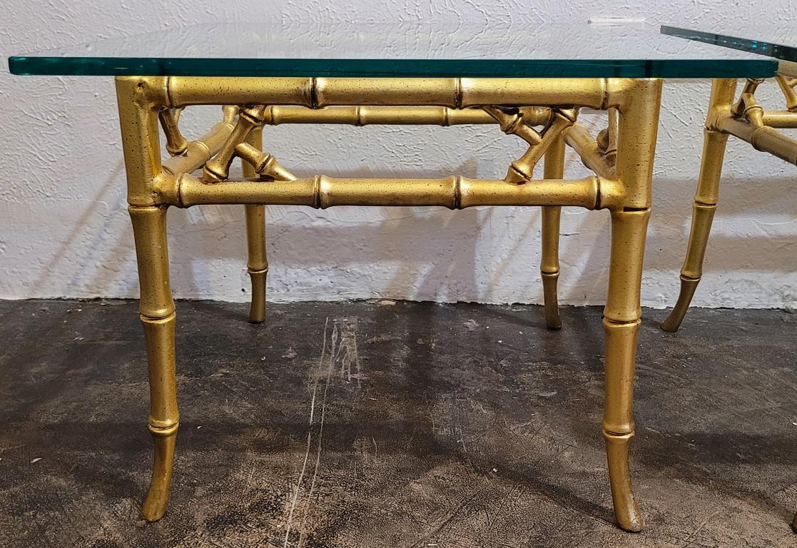 American Pair of Phyllis Morris Faux Bamboo Gold Side Tables For Sale