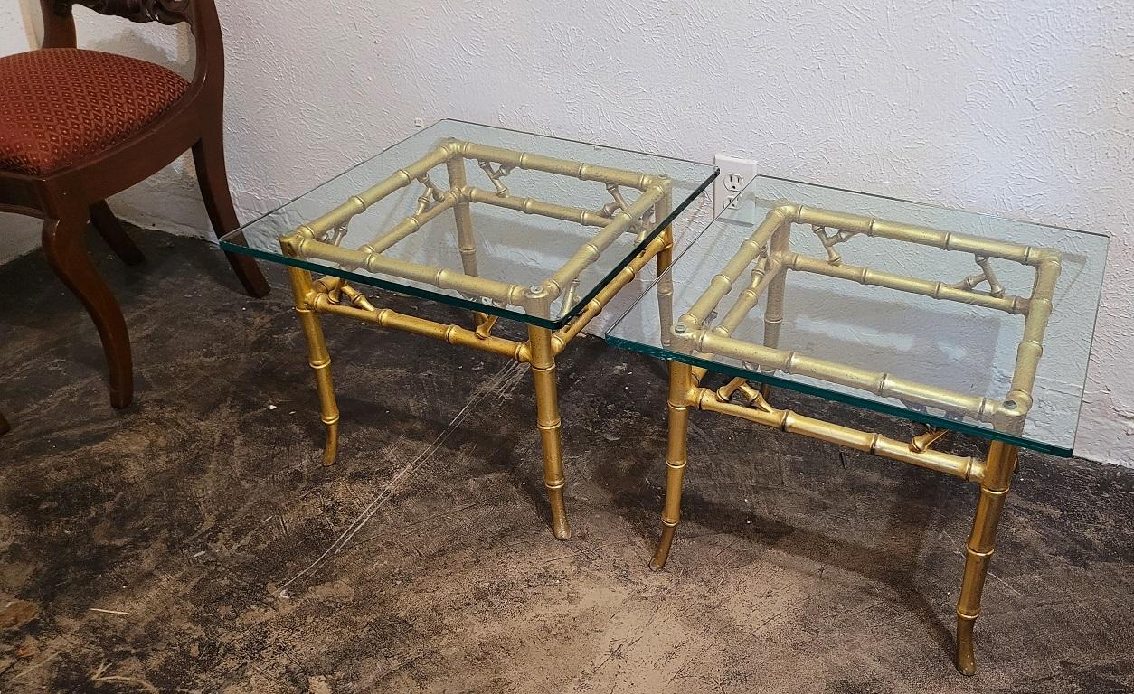 20th Century Pair of Phyllis Morris Faux Bamboo Gold Side Tables For Sale