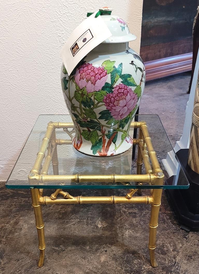 Metal Pair of Phyllis Morris Faux Bamboo Gold Side Tables For Sale