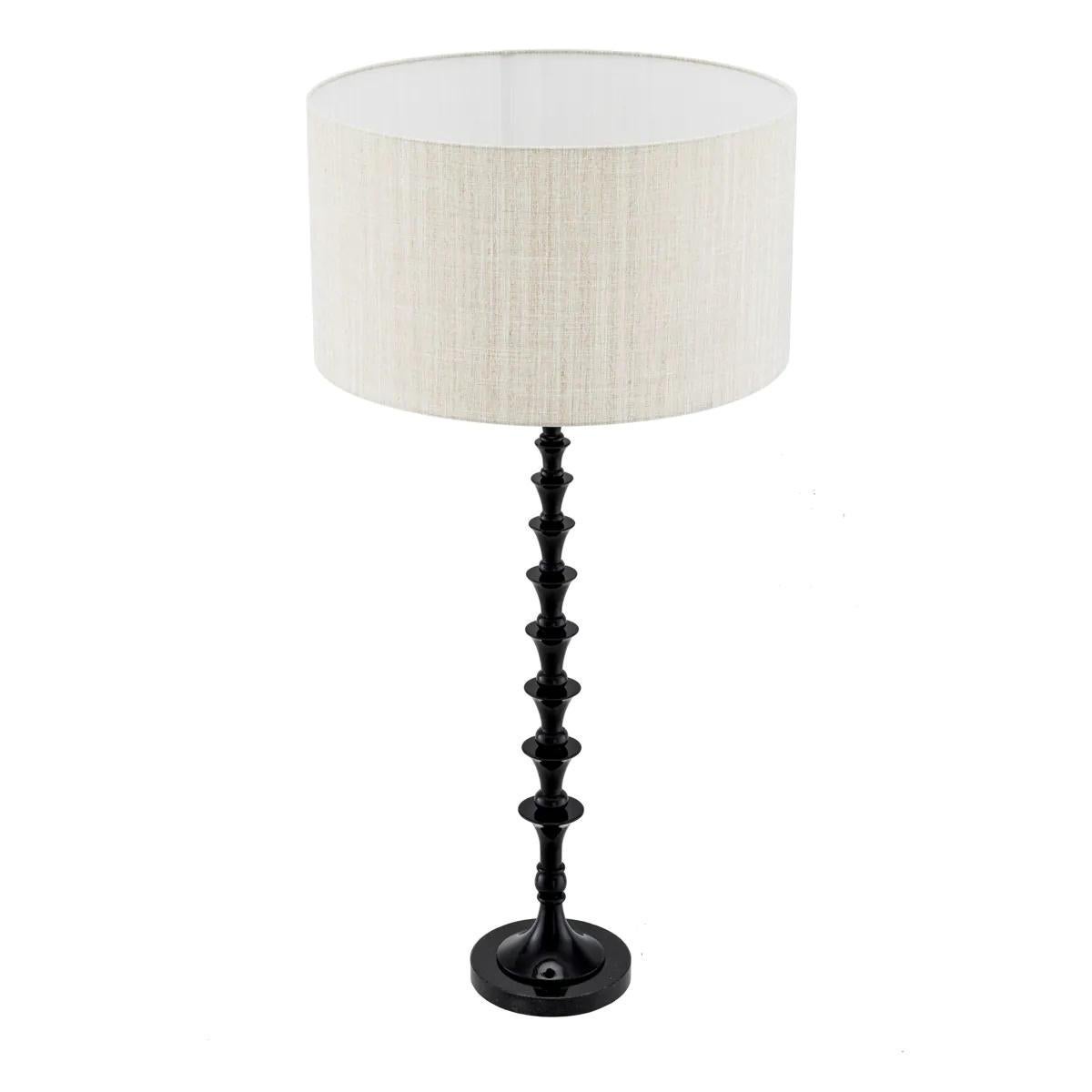 Laqué Paire de lampes de table laquées noir piano avec base en granit noir. en vente