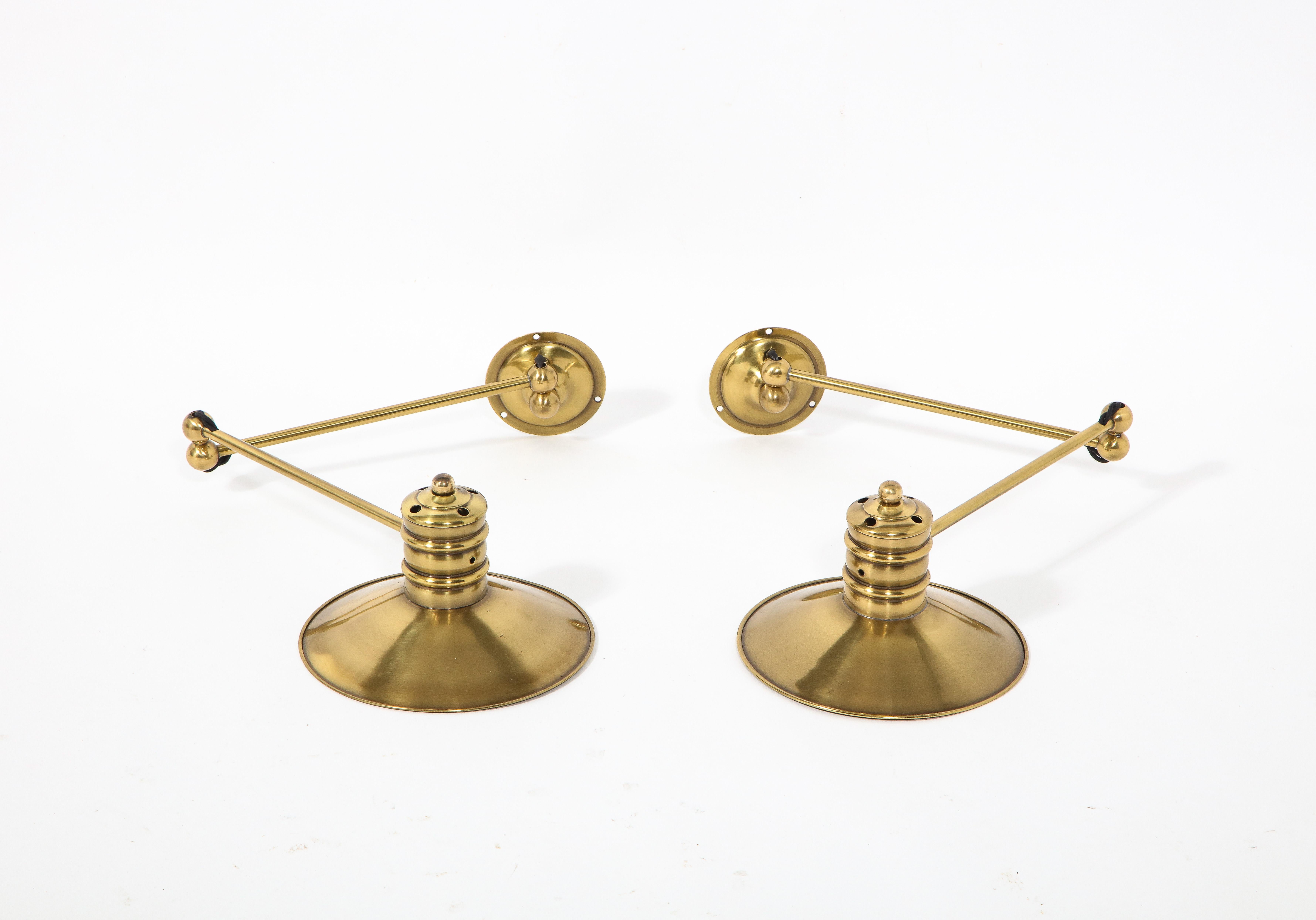 Pair of Piano Swing Arm Brass Shade Sconces, France 1960’s 5