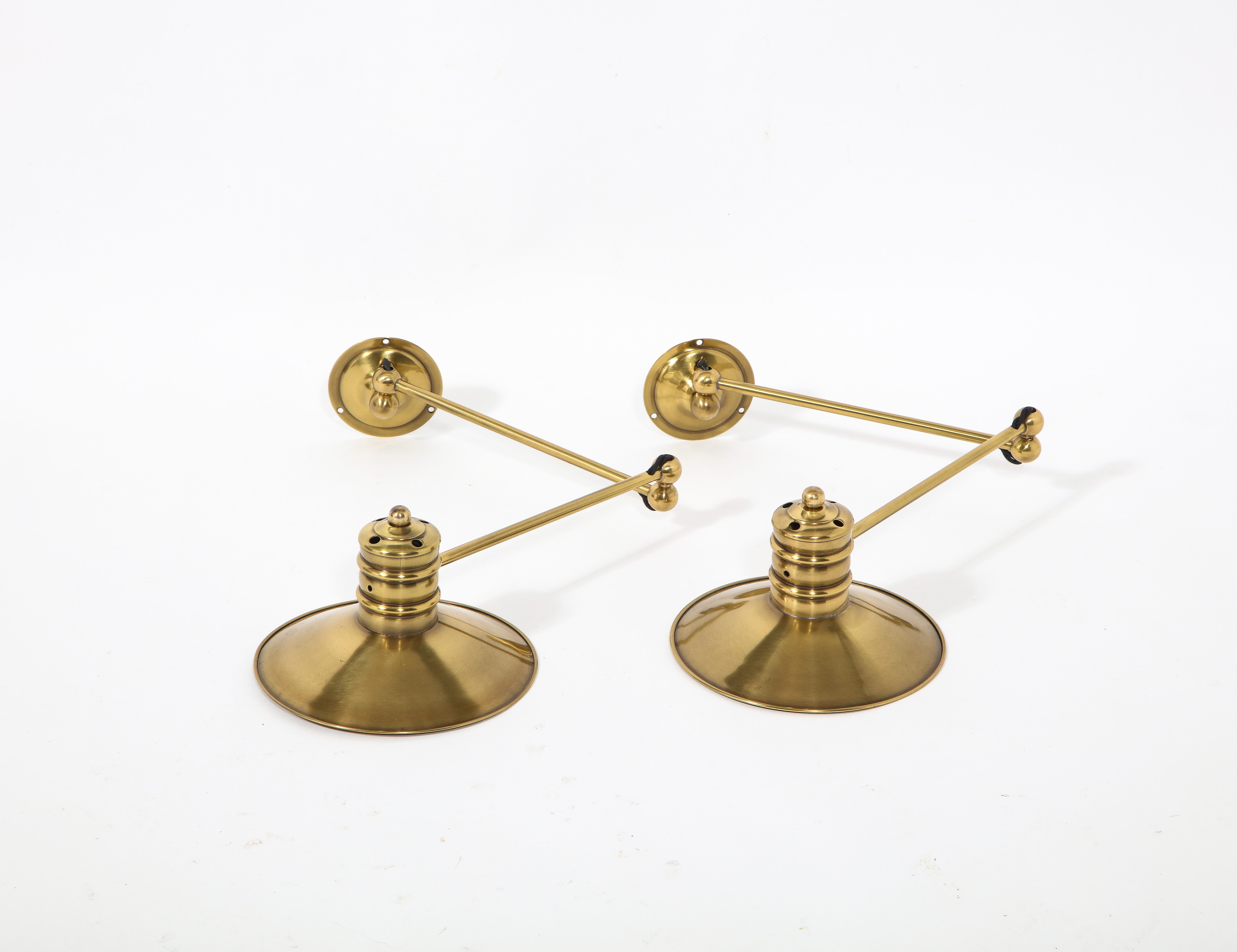 Pair of Piano Swing Arm Brass Shade Sconces, France 1960’s 7