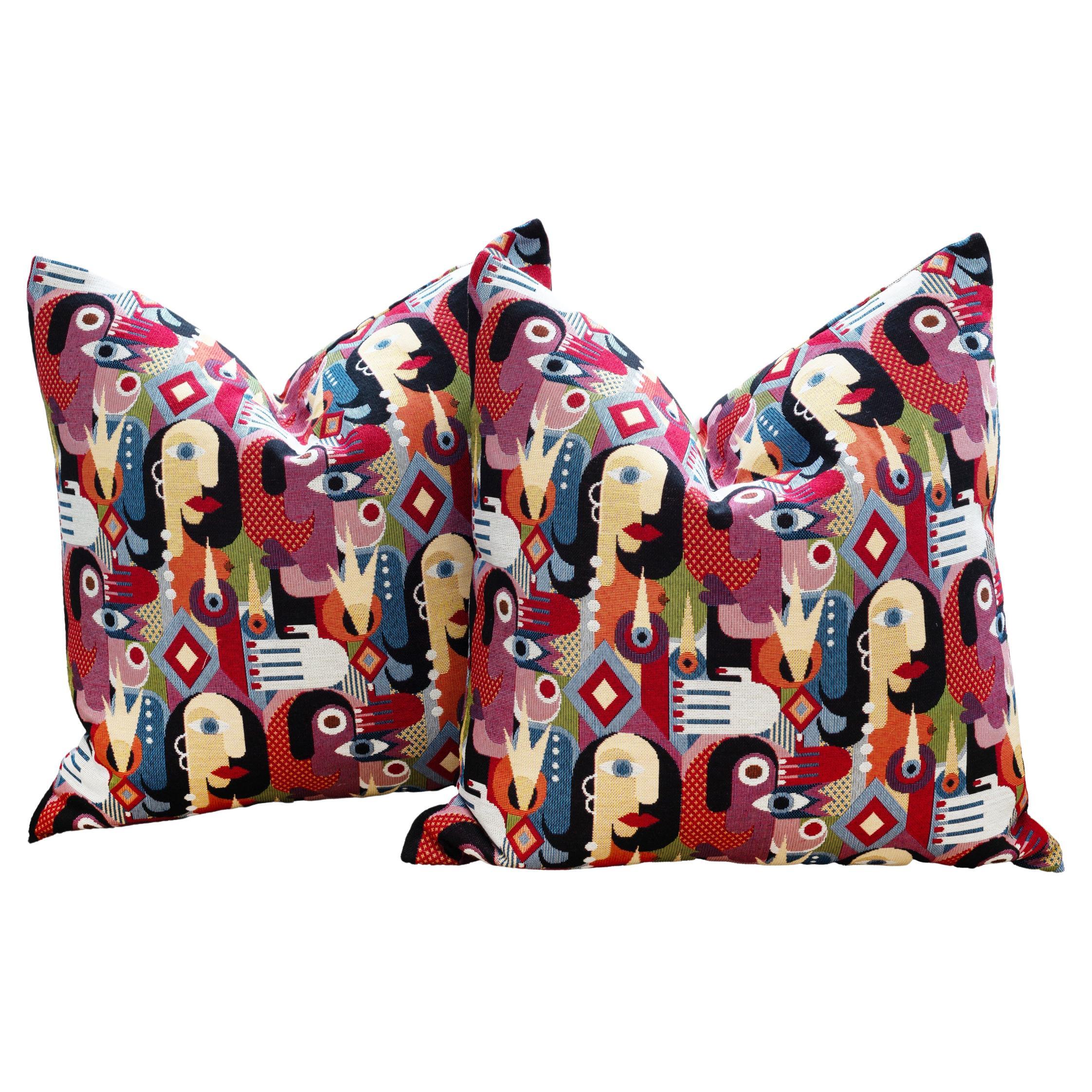 Pair of Picasso Inspired Throw Pillows by Nicholas Wolfe For Sale