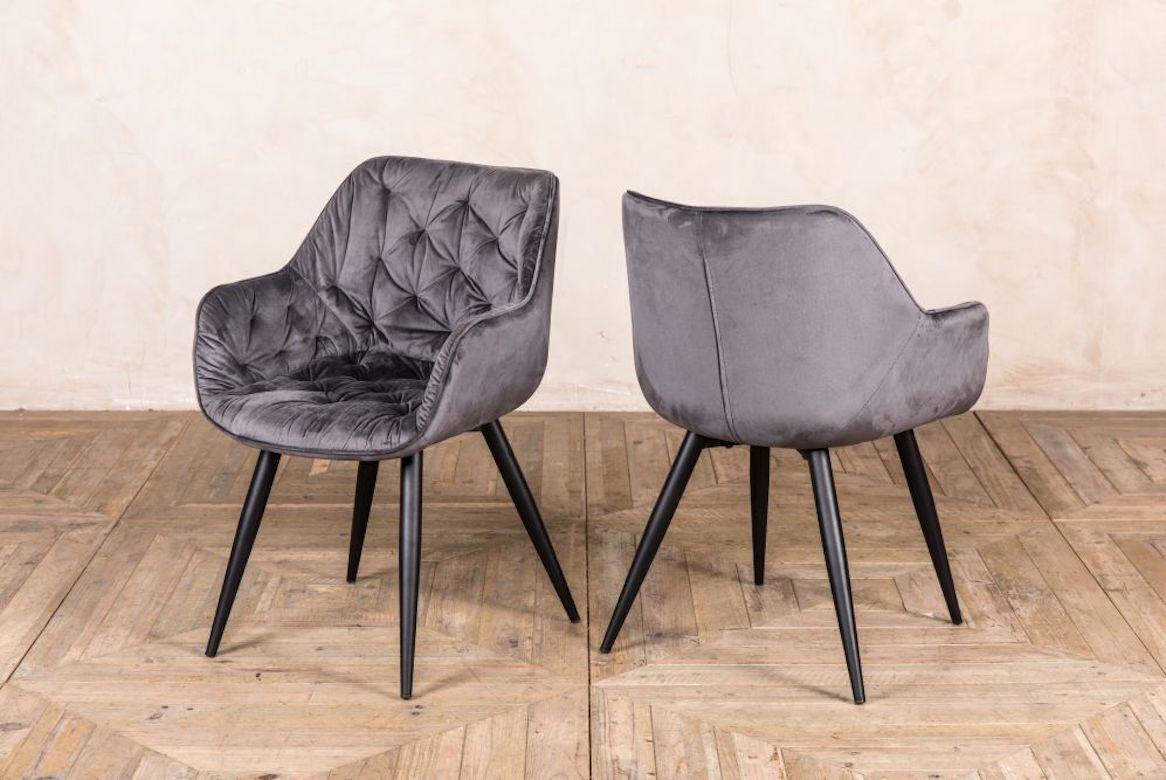 A fine pair of Picasso velvet dining chairs, 20th century.

The Picasso velvet dining chair is a timeless addition to any space. With a ruched back, comfortable arms and a soft, delicate design, it can be enjoyed in both domestic and commercial