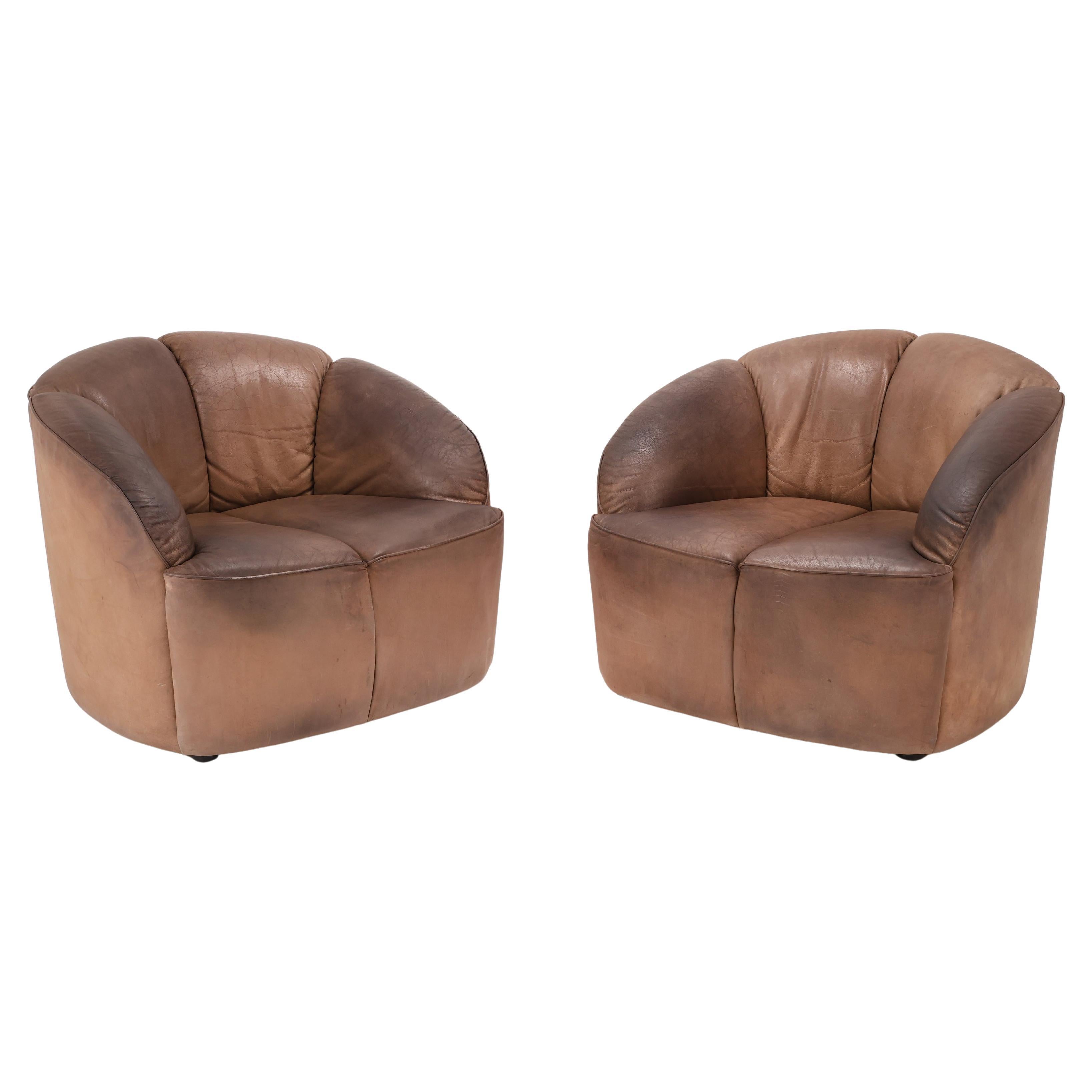 Pair of “Piccolino” Leather Lounge Chairs by Walter Knoll, 1960s For Sale