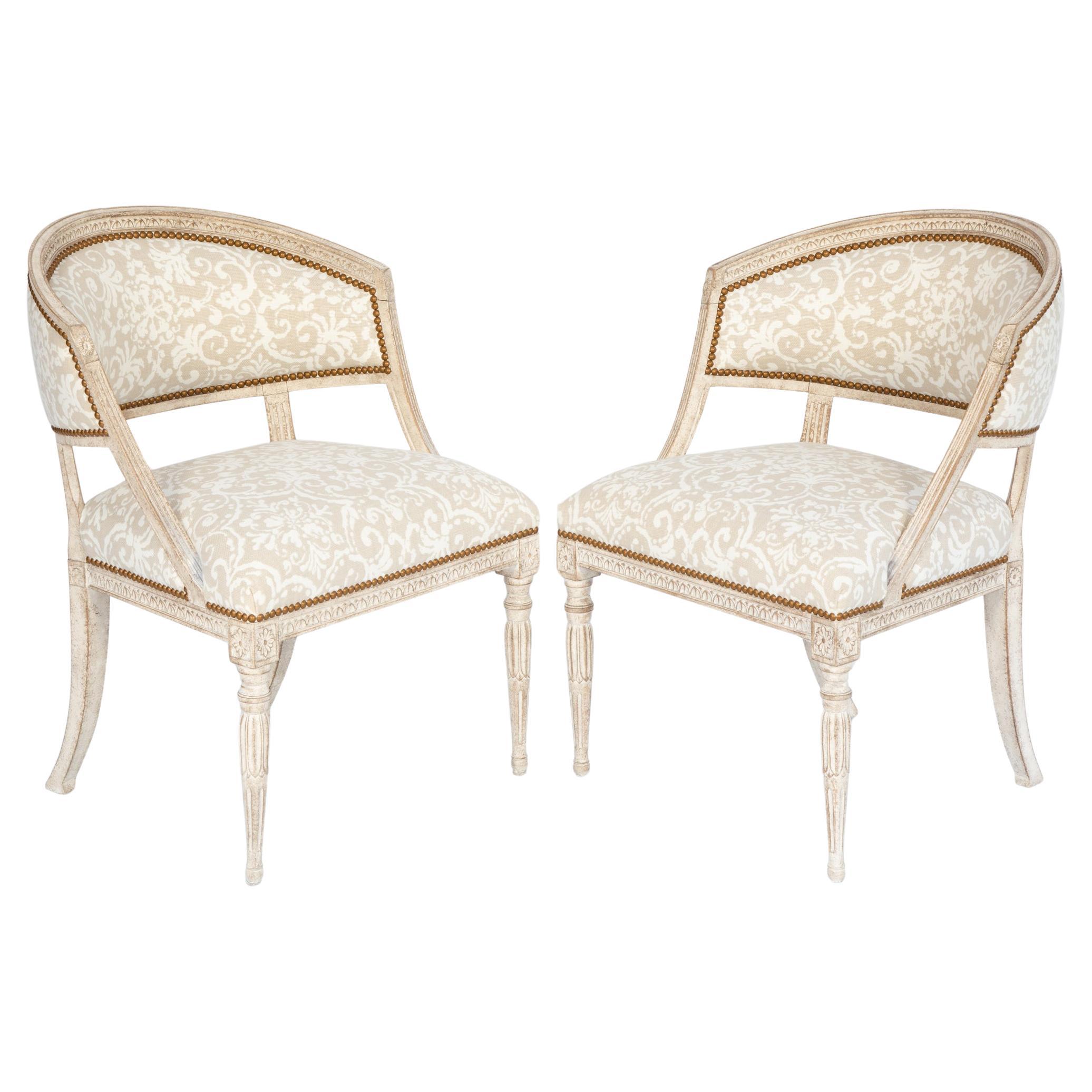 Pair of Pickled Wood Swedish Style Tub Chairs