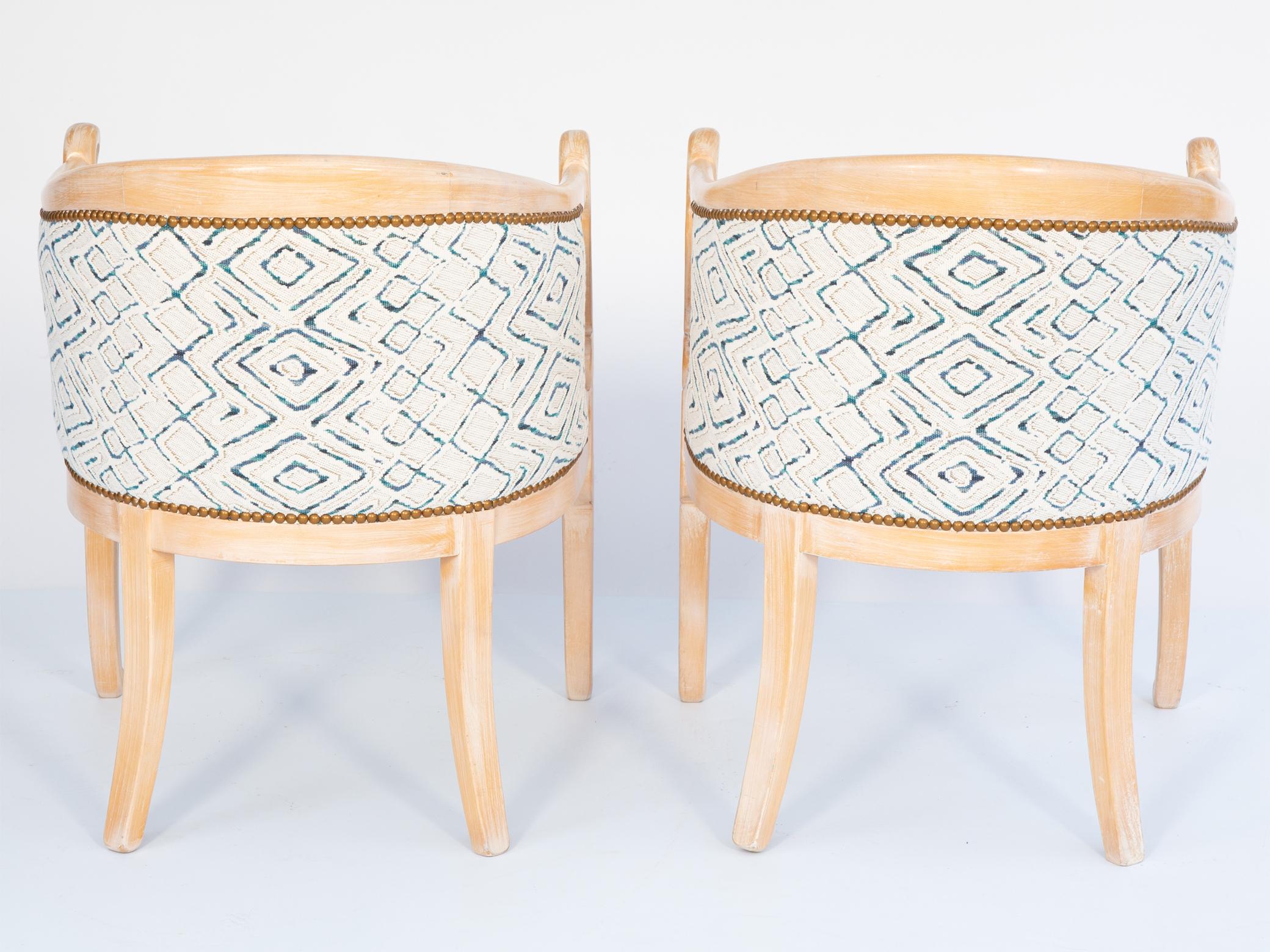 Pair of Pickled Wood Tub Chairs with Carved Swan Neck Arms For Sale 6