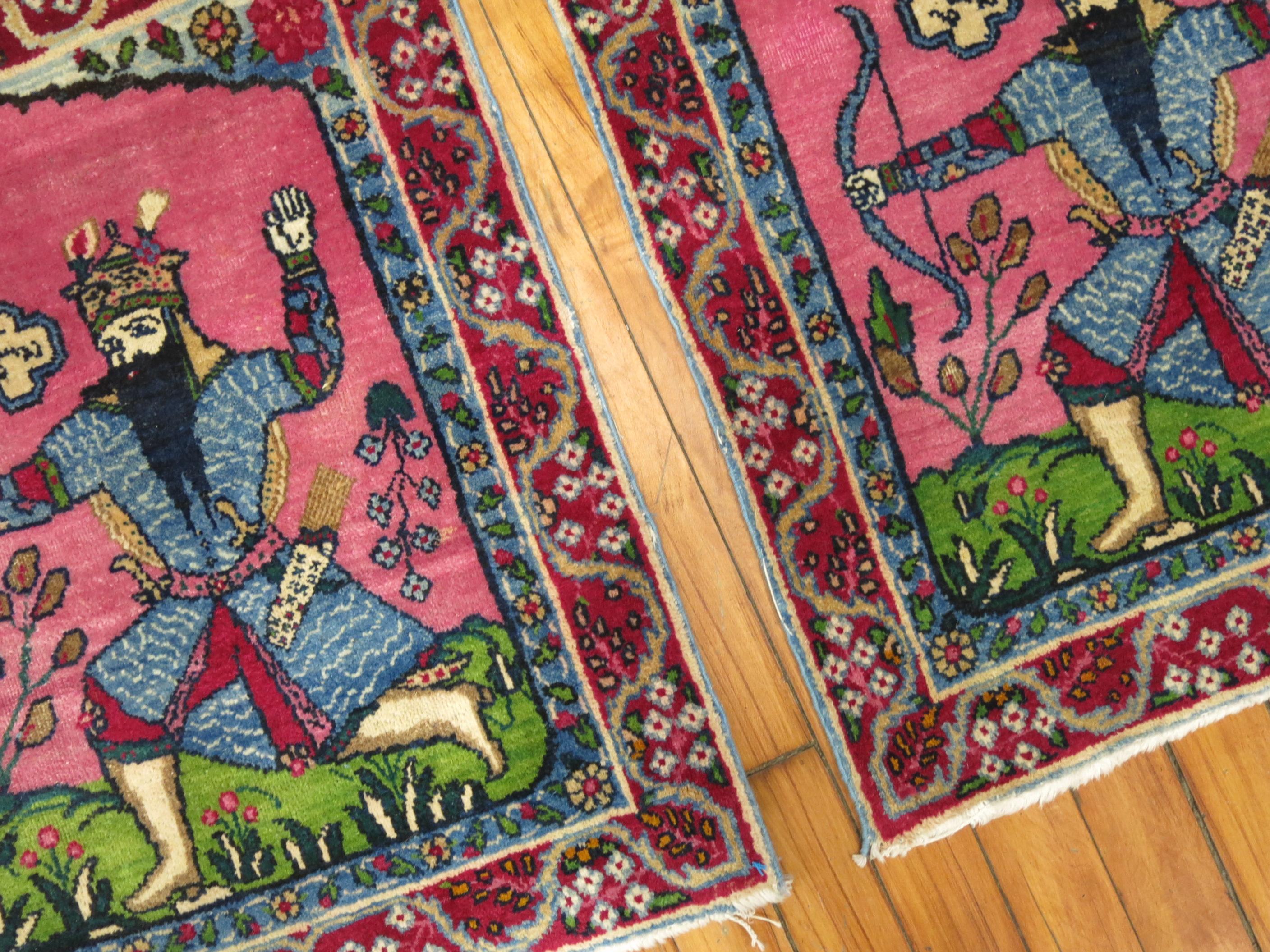 Folk Art Pair of Pictorial Persian Rugs