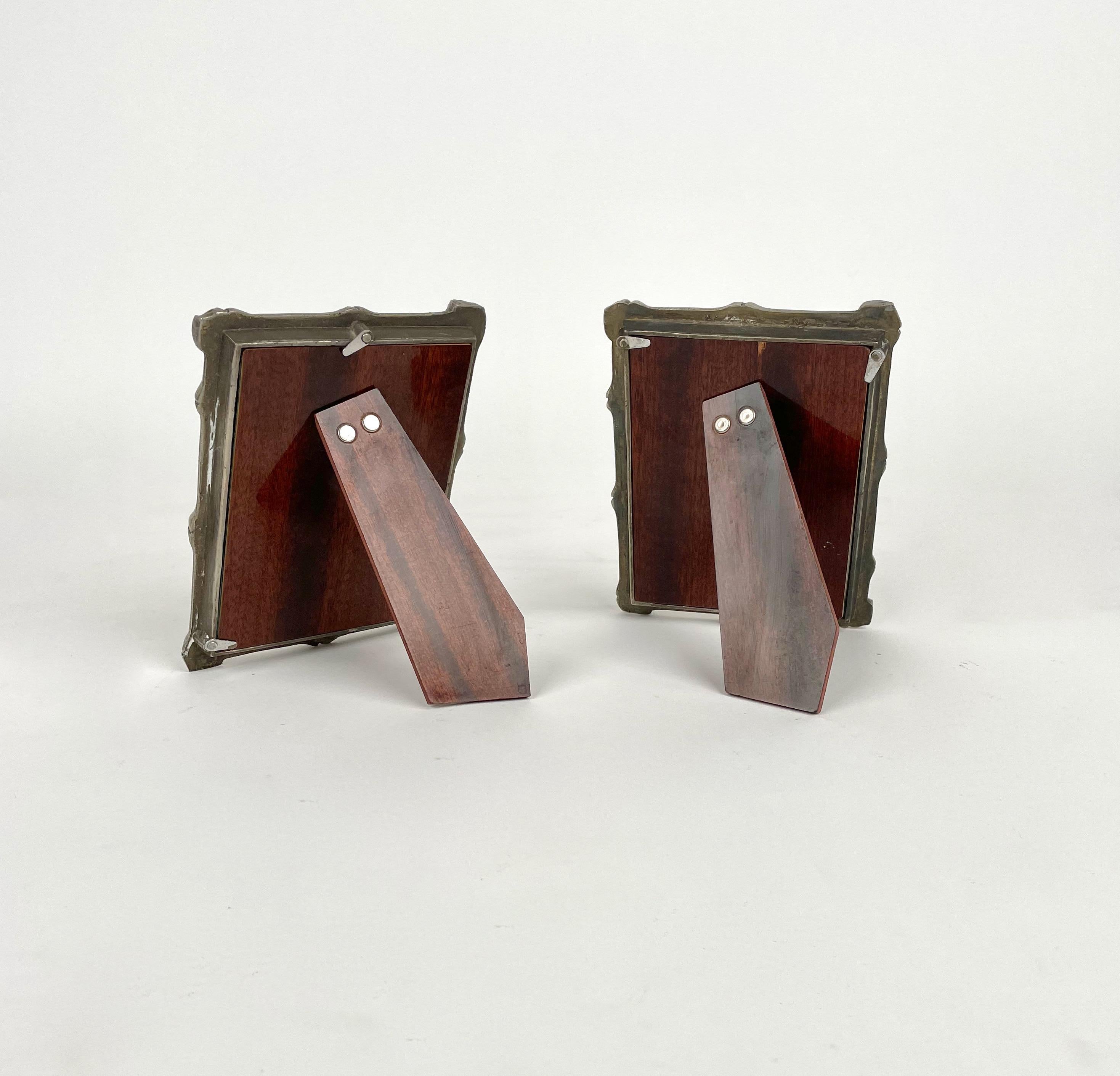 Paire de cadres pour photos en faux bambou et cuivre argenté, Italie, 1970 en vente 8