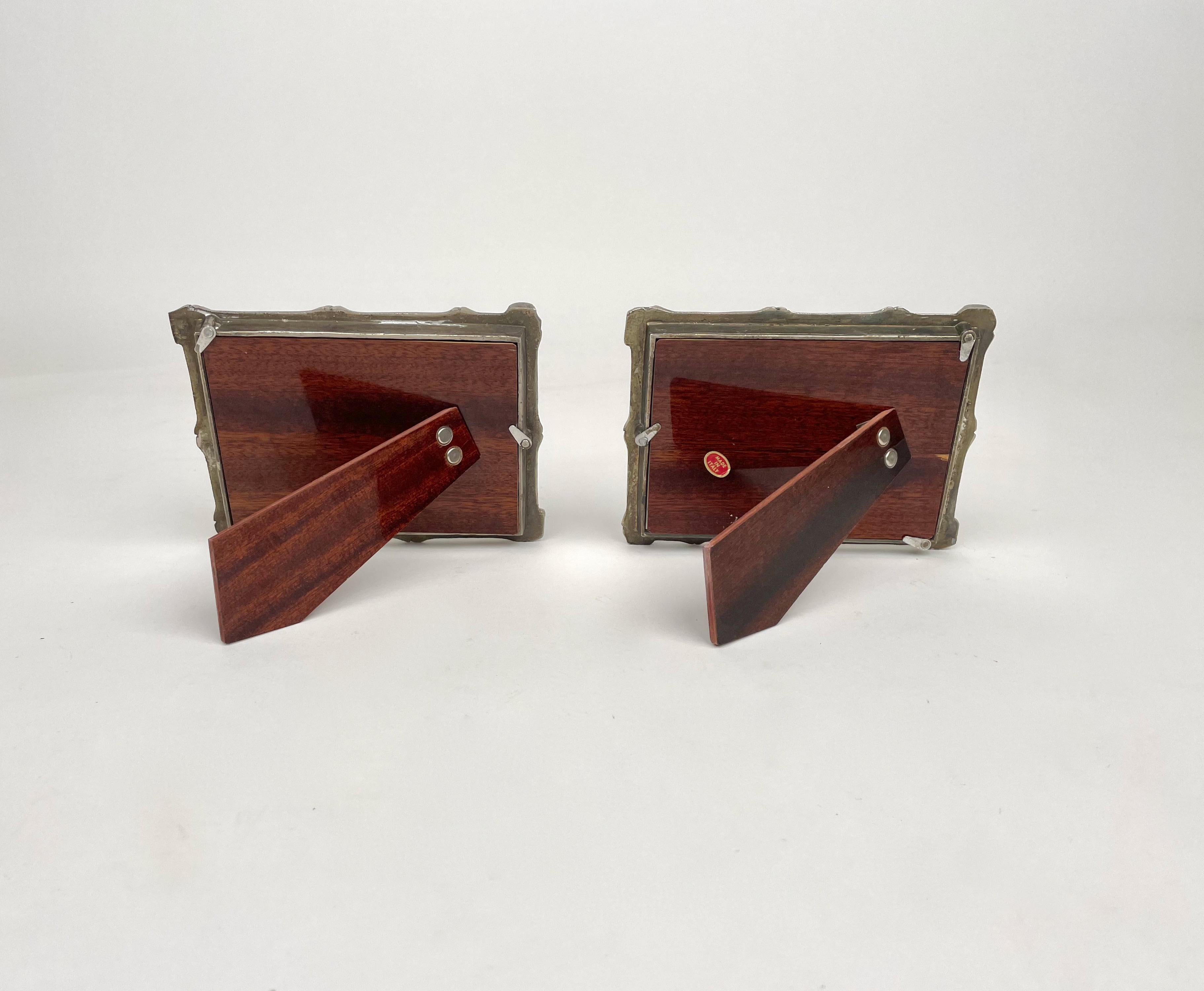 Pair of Picture Frame in Faux Bamboo Silvered Copper, Italy, 1970s For Sale 11