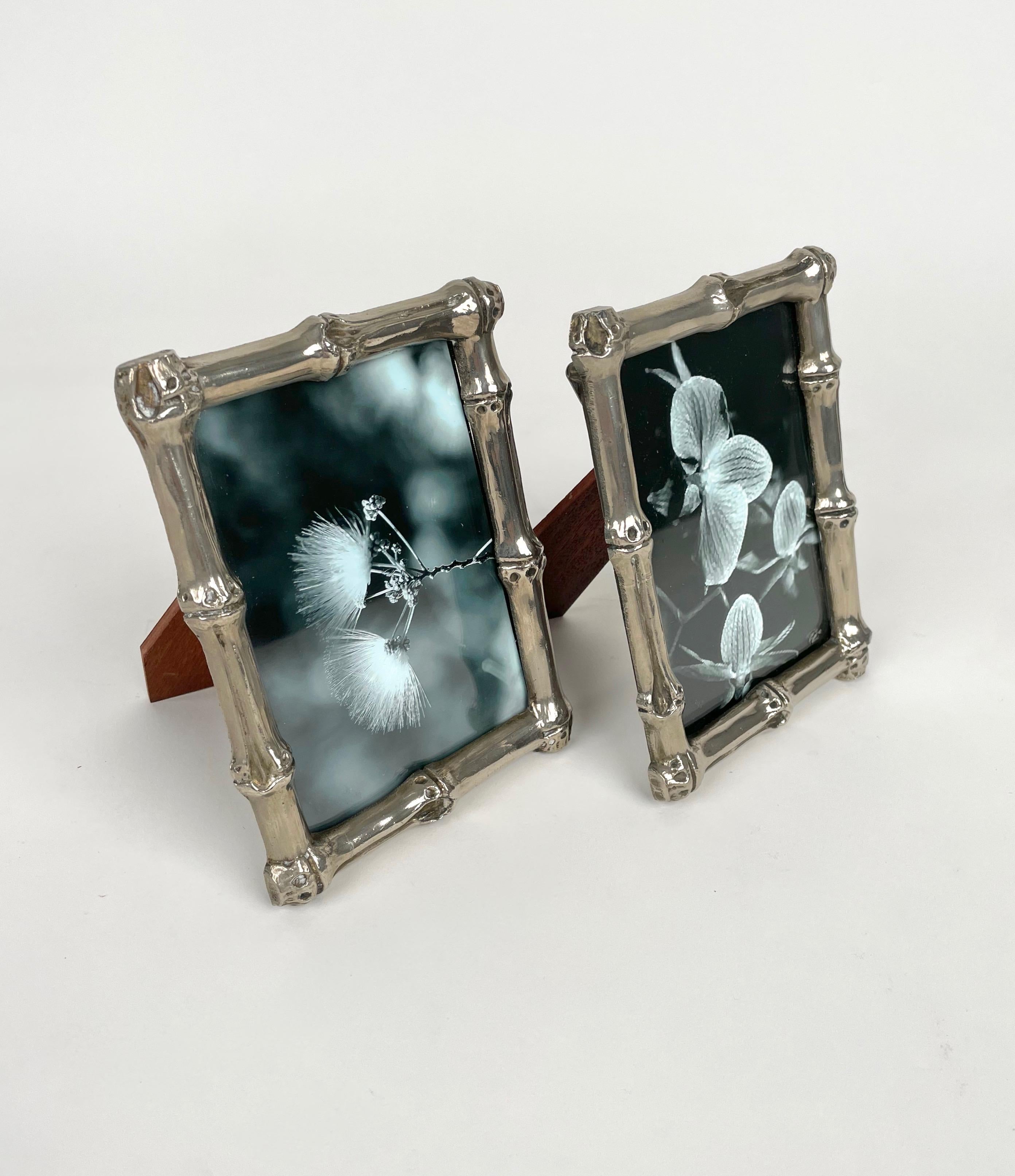 Pair of Picture Frame in Faux Bamboo Silvered Copper, Italy, 1970s For Sale 1