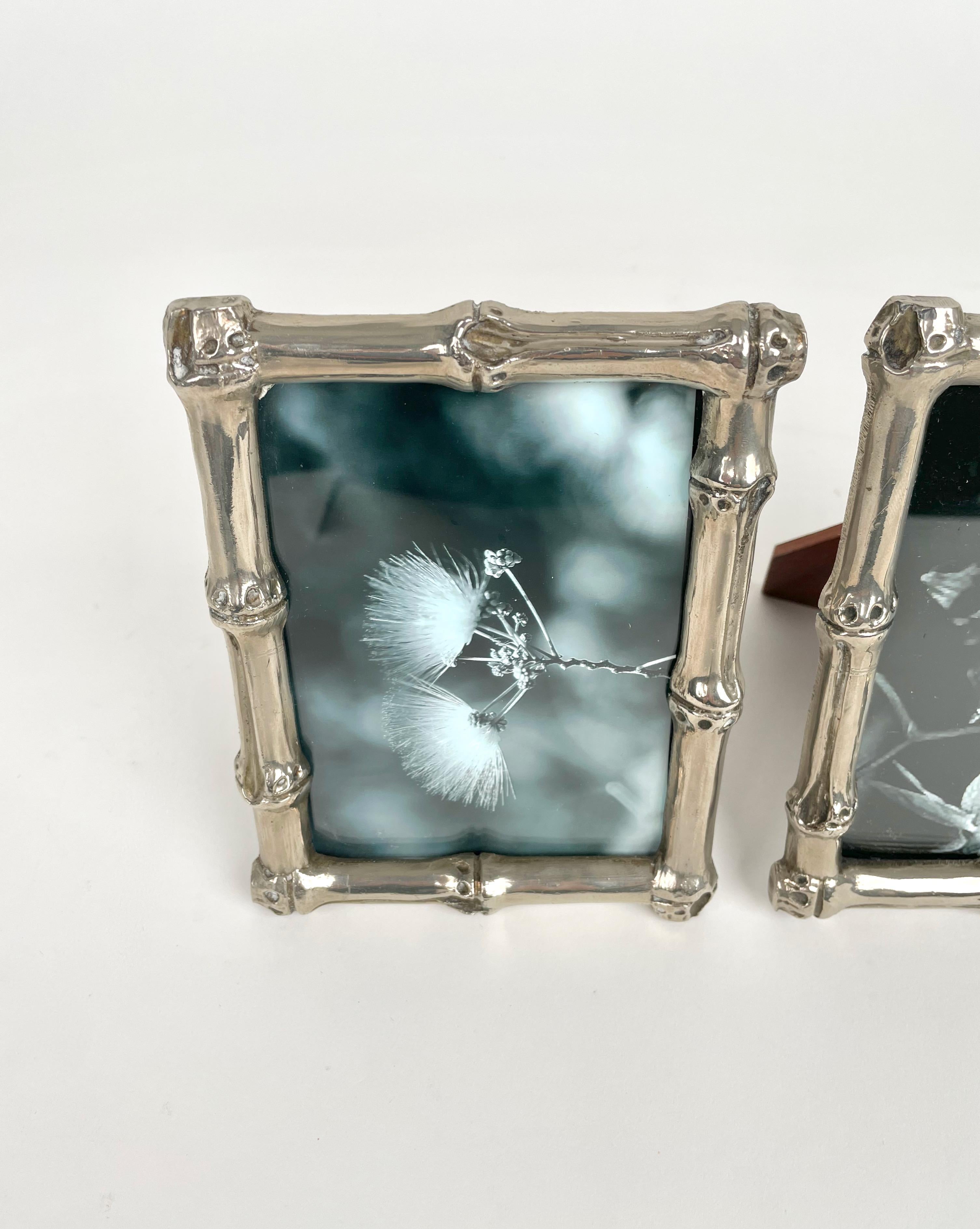 Pair of Picture Frame in Faux Bamboo Silvered Copper, Italy, 1970s For Sale 3