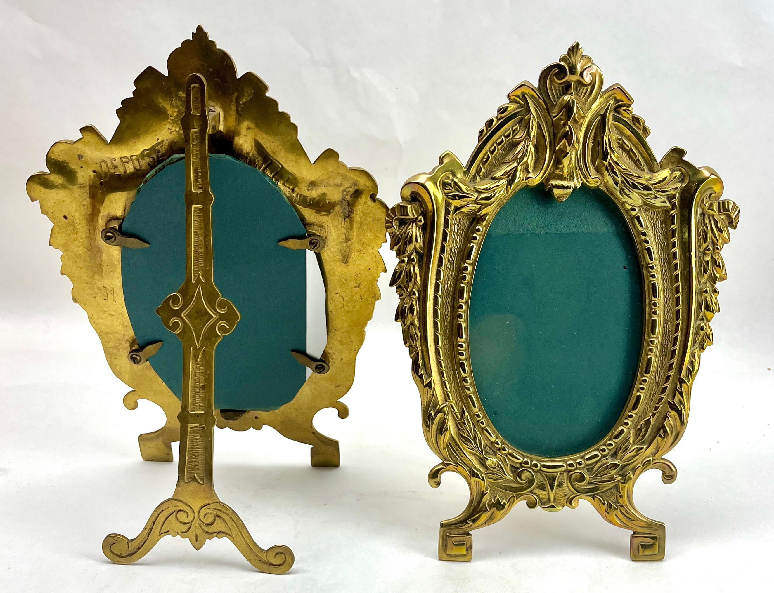 Molded Pair of Picture Frame, Polished Brass, Made by J.H. France, 1900s For Sale