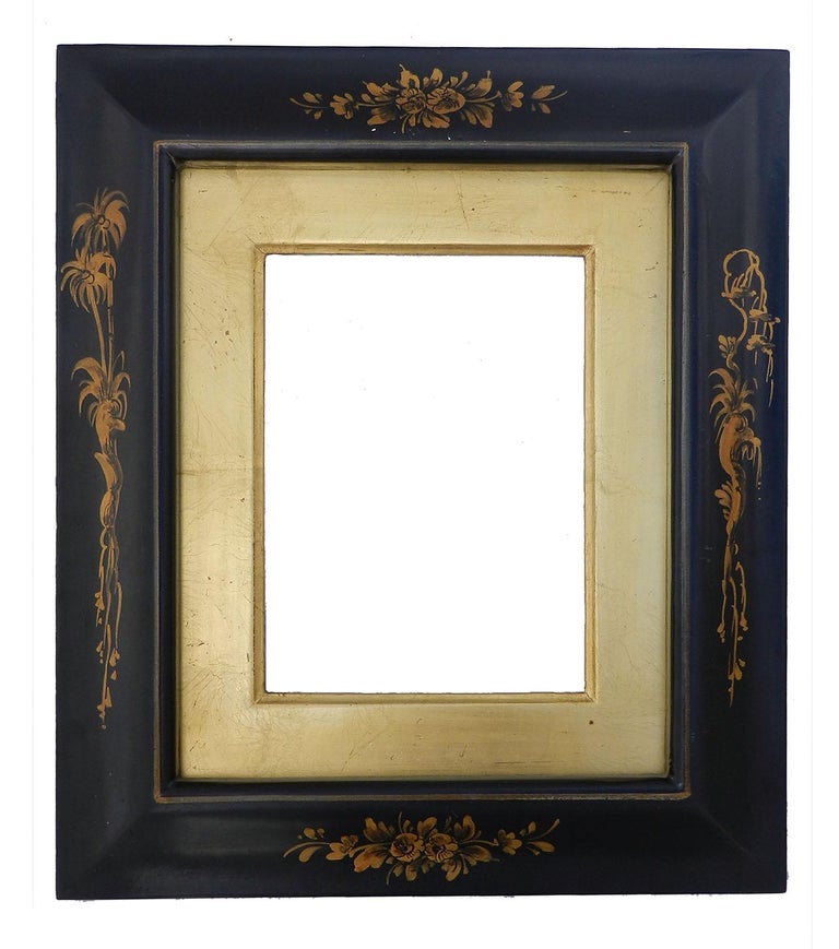 Pair of Picture Frames Chinoiserie Black Lacquer and Gold, Late 20th