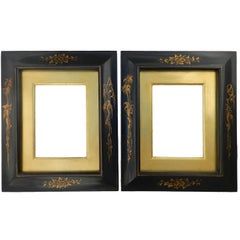 Pair of Picture Frames Chinoiserie Black Lacquer and Gold, Late 20th Century