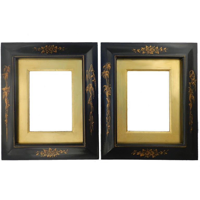 Pair of Picture Frames Chinoiserie Black Lacquer and Gold, Late 20th Century at 1stDibs