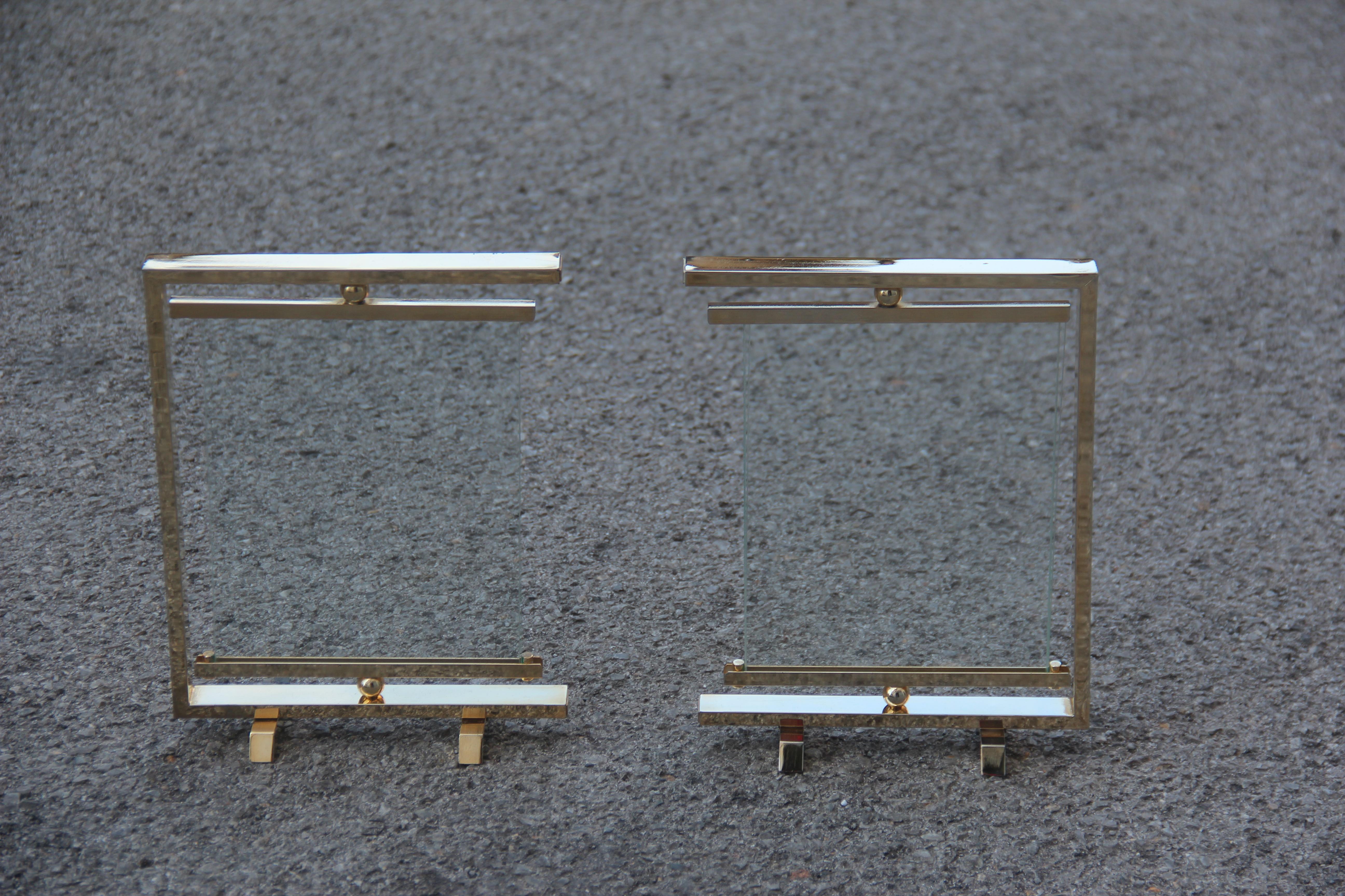 Pair of Picture Frames in Gold Plate with Rotating Glass Italy 1970 Minimal 2