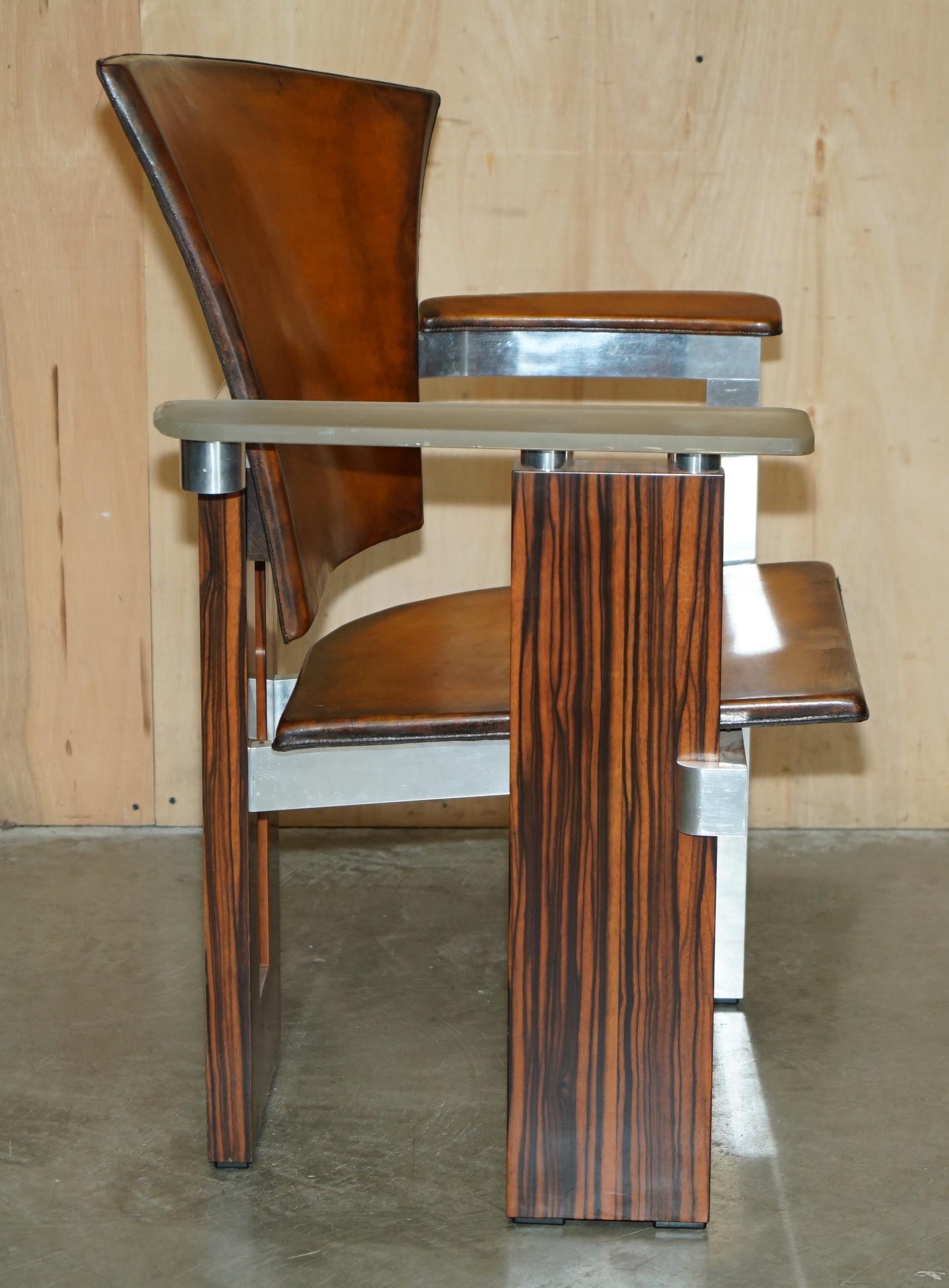 PAIR OF PIECE UNIQUE 1970's FRENCH MODERNIST ASYMMETRICAL ZEBRANO WOOD ARMCHAIRS For Sale 2