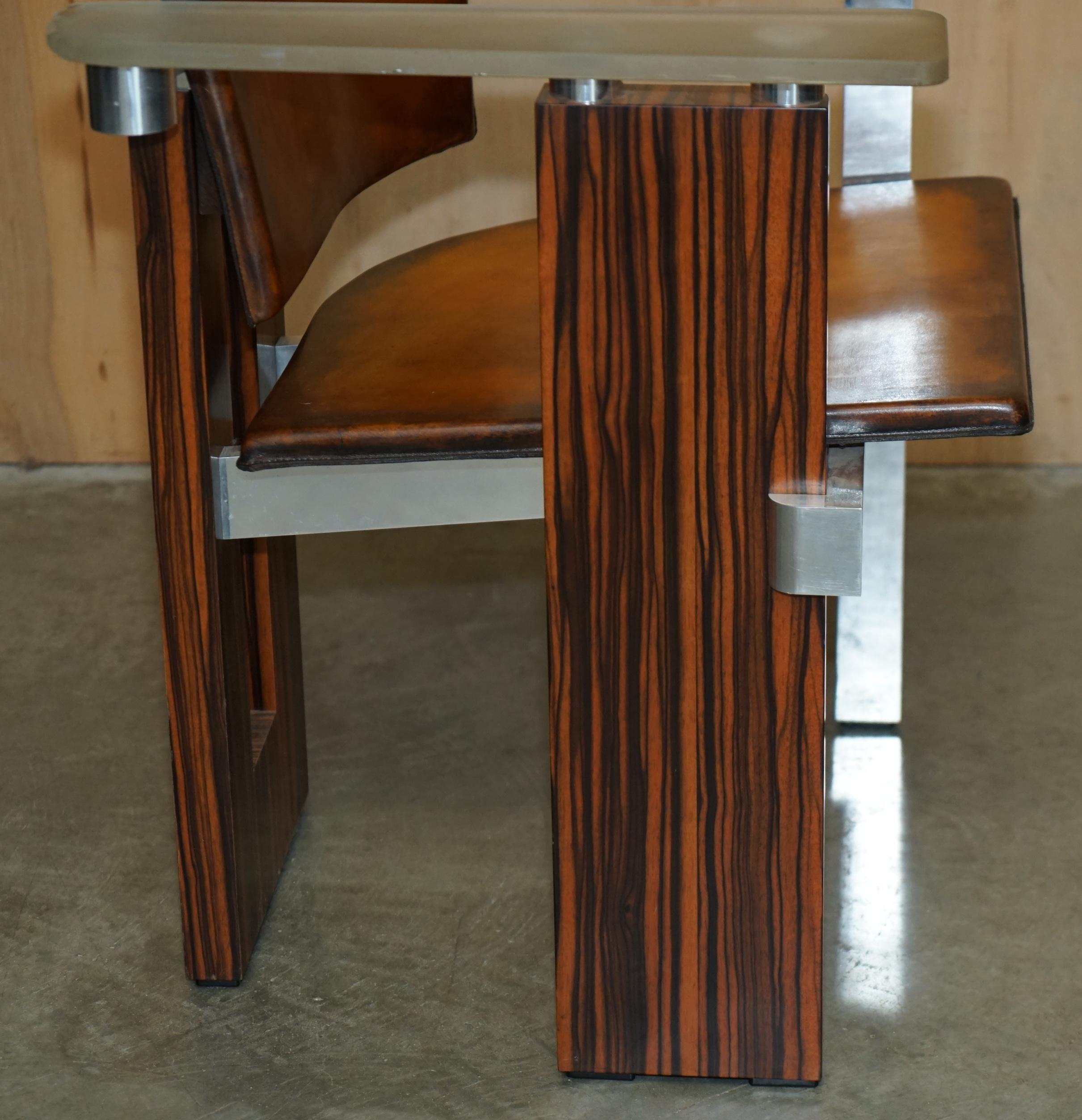 PAIR OF PIECE UNIQUE 1970's FRENCH MODERNIST ASYMMETRICAL ZEBRANO WOOD ARMCHAIRS For Sale 3