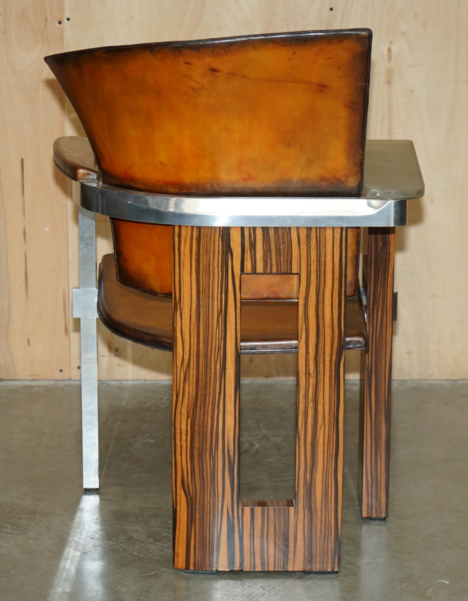 PAIR OF PIECE UNIQUE 1970's FRENCH MODERNIST ASYMMETRICAL ZEBRANO WOOD ARMCHAIRS For Sale 4