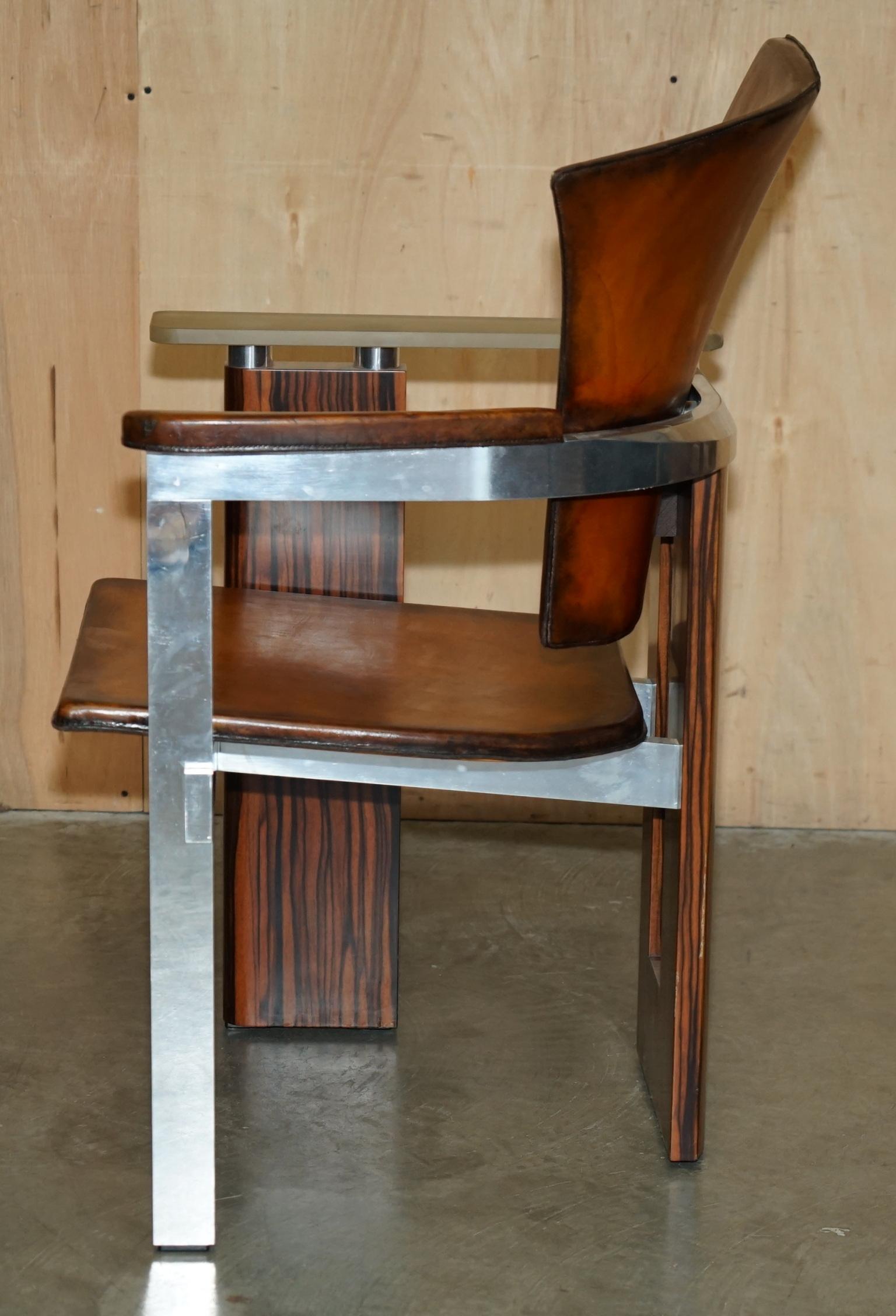 PAIR OF PIECE UNIQUE 1970's FRENCH MODERNIST ASYMMETRICAL ZEBRANO WOOD ARMCHAIRS For Sale 6
